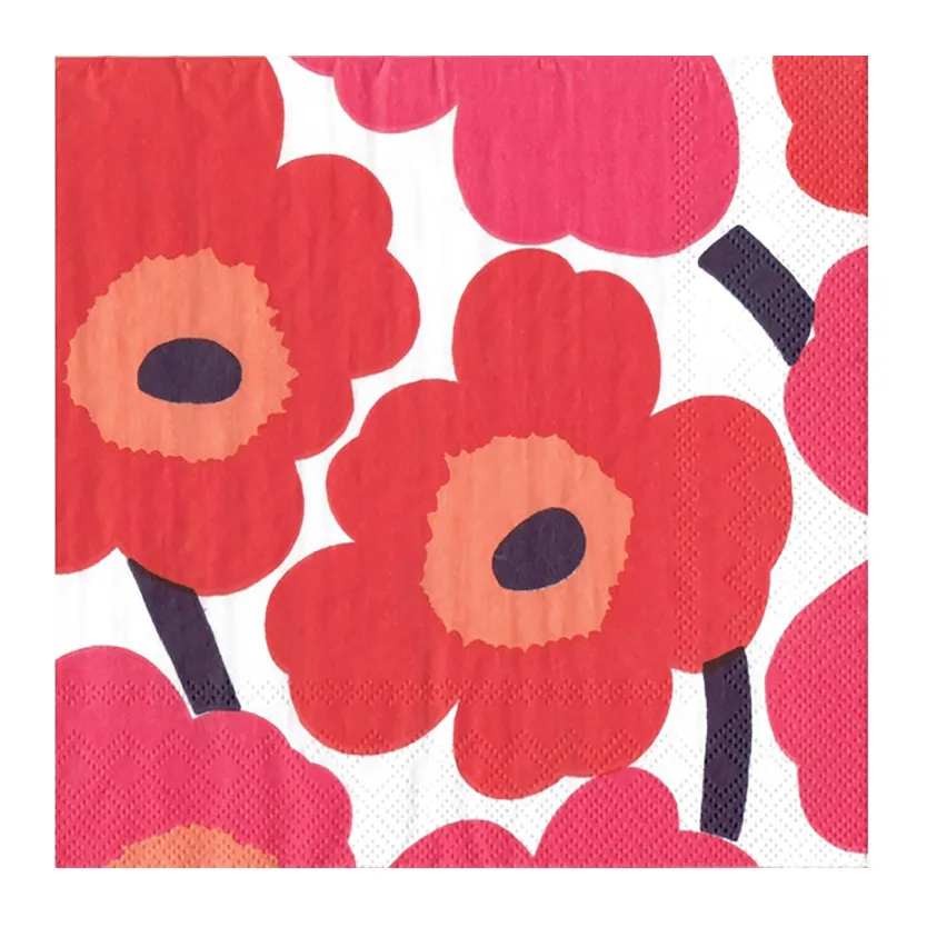 Serviettes Unikko 33x33 cm, Lot de 21, Rouge Marimekko