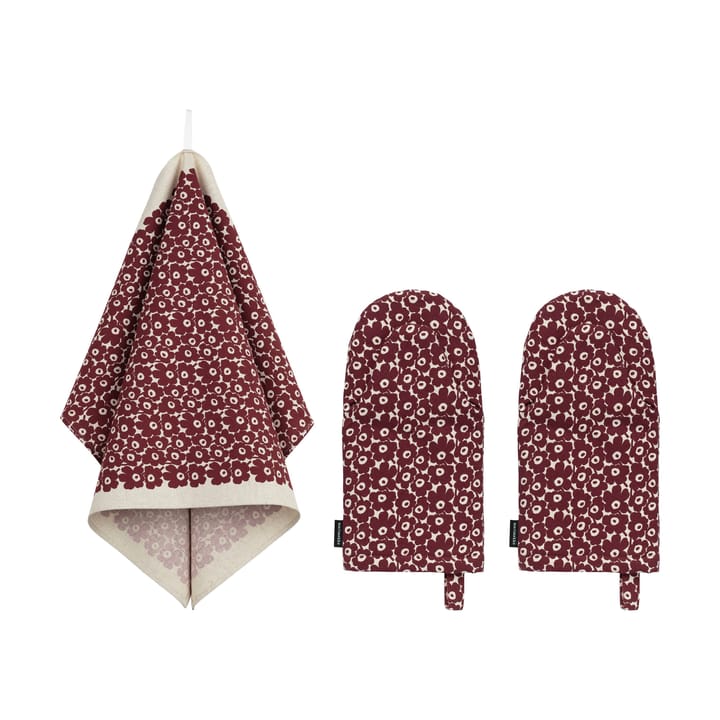 Set de cuisine Pikkuinen Unikko 3 pièces - Linen-bordeaux - Marimekko