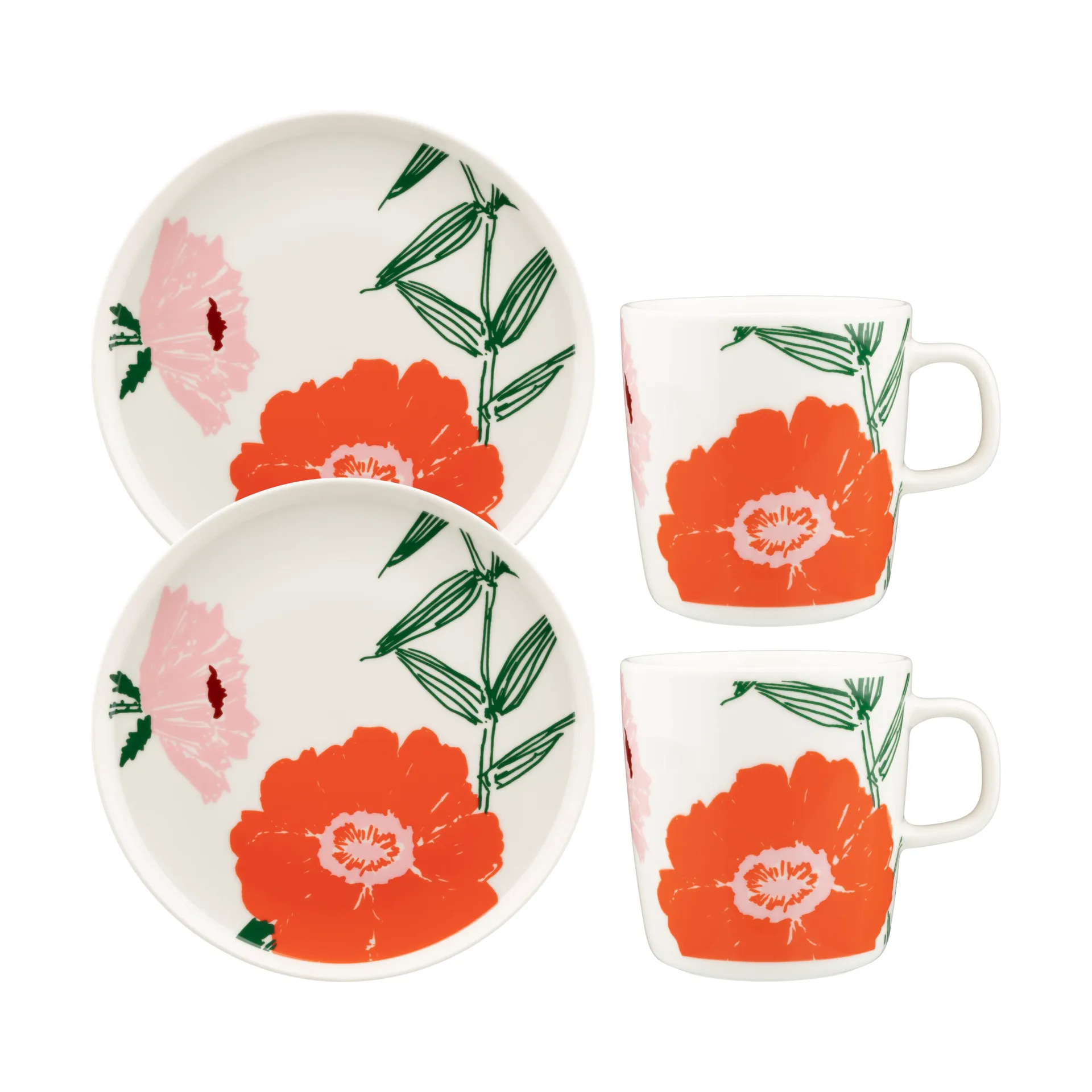 Set de petit déjeuner Puutarhakutsut 4 pièces, White-green-orange Marimekko