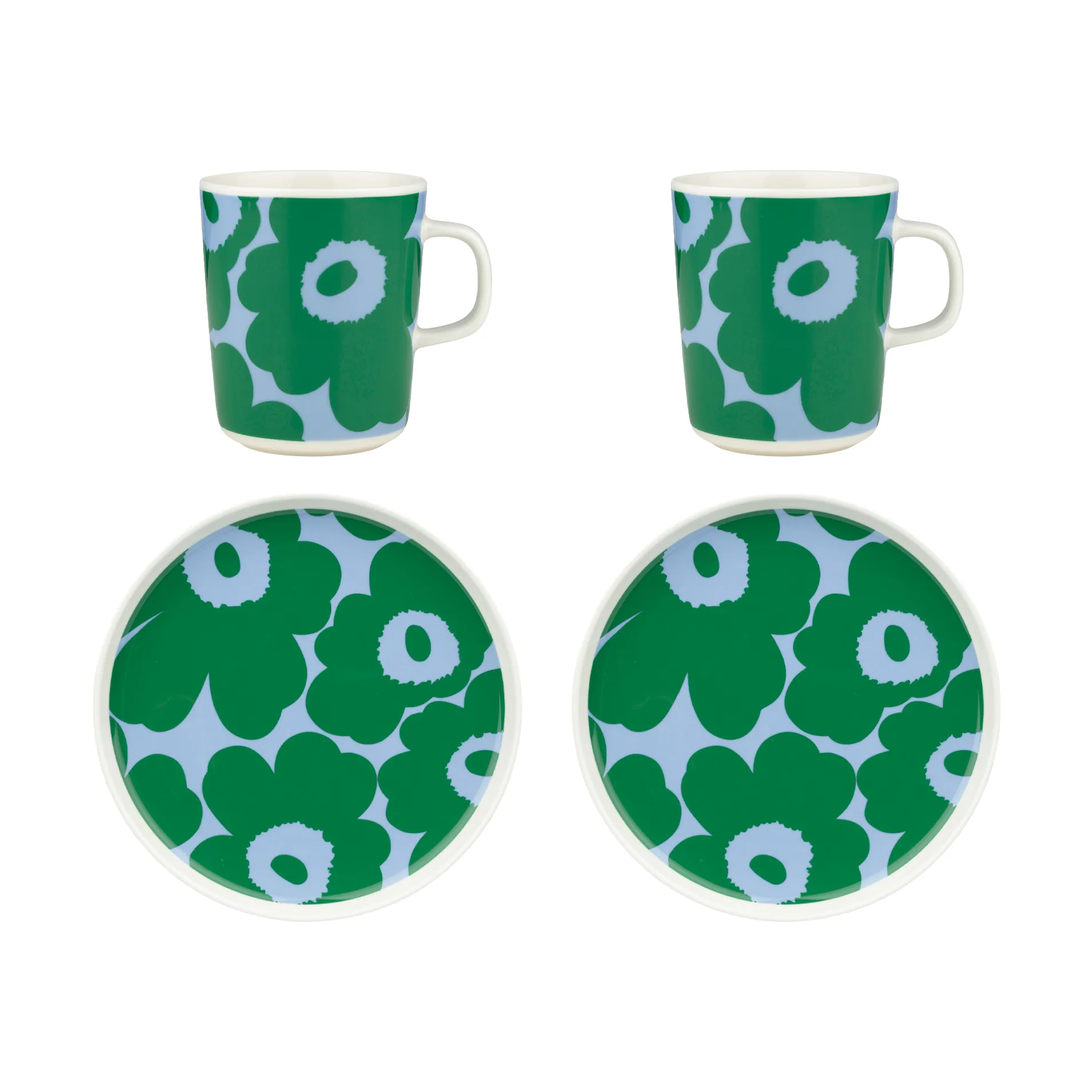 Set de petit-déjeuner Unikko, Blanc-vert-bleu clair, 4 pièces Marimekko