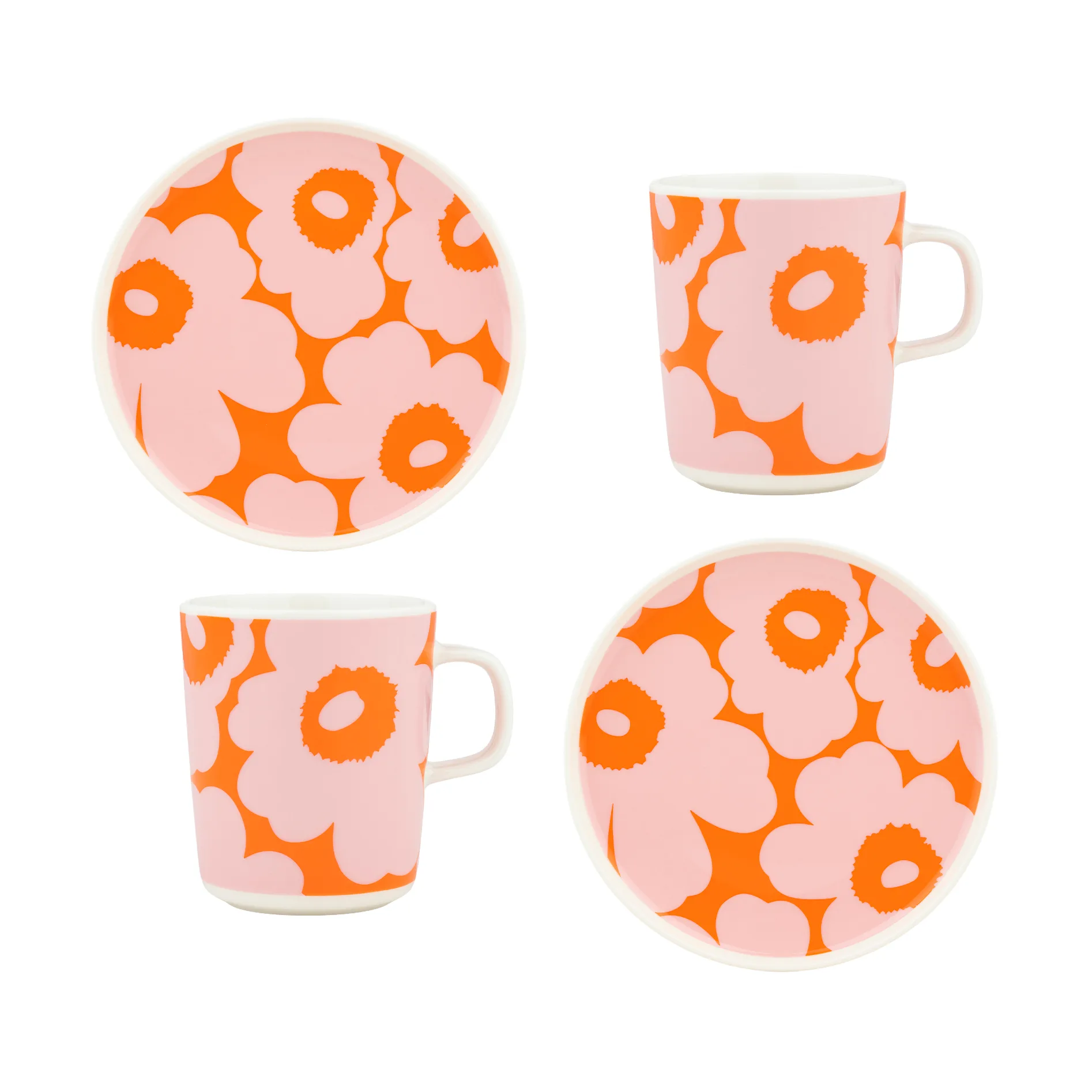 Set de petit-déjeuner Unikko, White-pink-orange, 4 pièces Marimekko