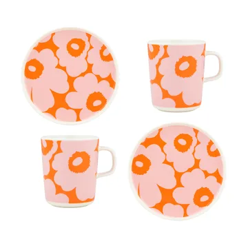 Set de petit-déjeuner Unikko - White-pink-orange, 4 pièces - Marimekko