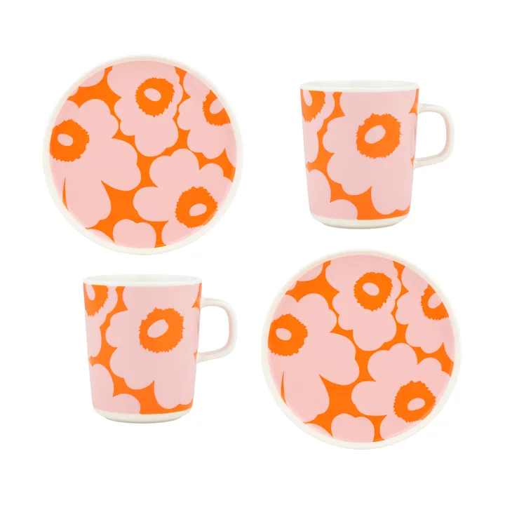 Set de petit-déjeuner Unikko - White-pink-orange, 4 pièces - Marimekko