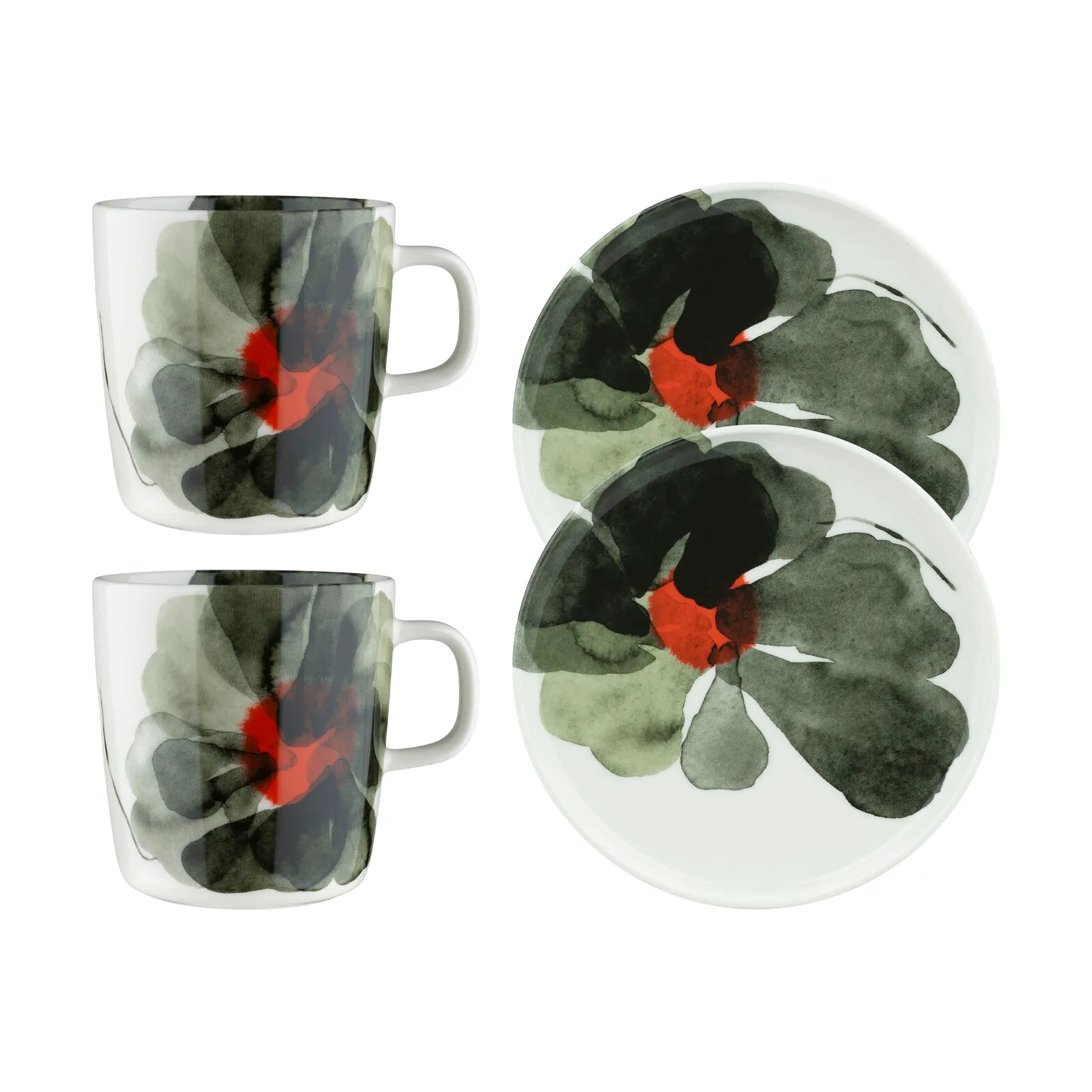 Set petit-déjeuner Valssi 4 pièces, White-forest green-tomato red Marimekko