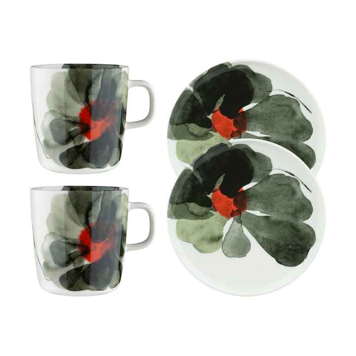 Set petit-déjeuner Valssi 4 pièces - White-forest green-tomato red - Marimekko