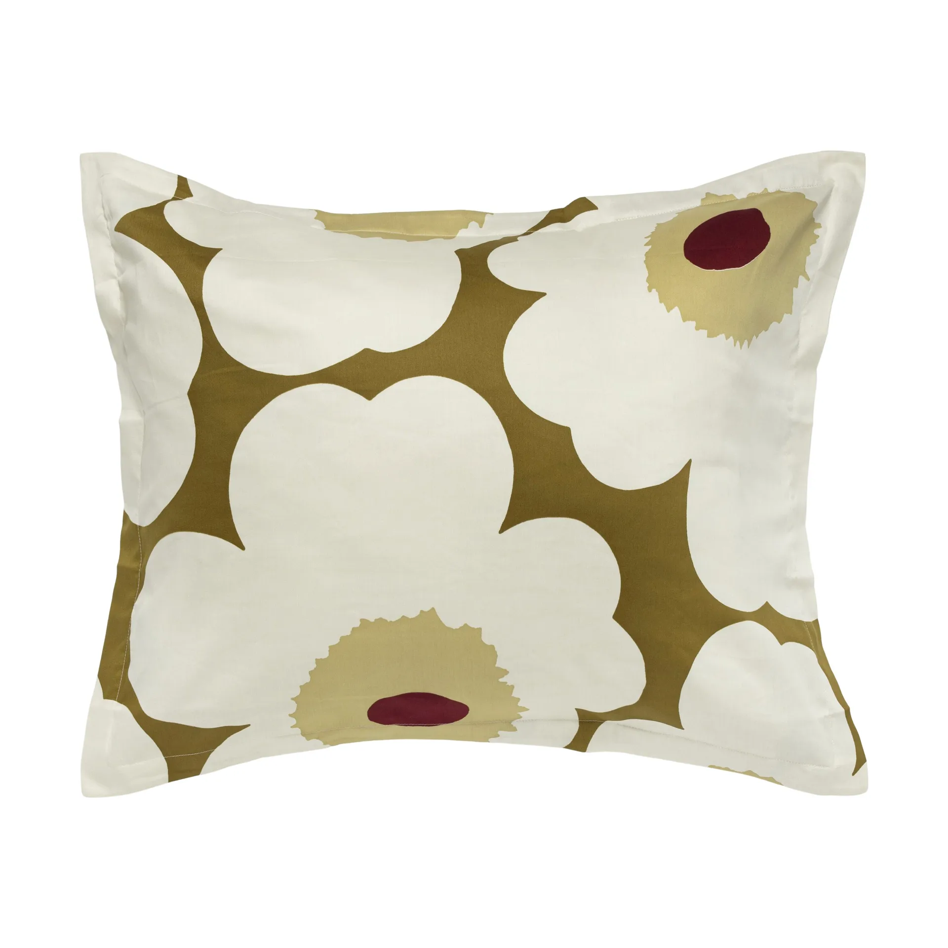 Taie d'oreiller Unikko en satin 50x60 cm, Green umber-cream Marimekko