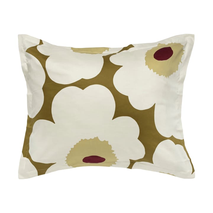 Taie d'oreiller Unikko en satin 50x60 cm - Green umber-cream - Marimekko