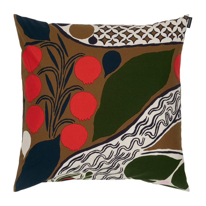 Taie Rusakko 50x50 cm - marron-bleu foncé-rouge - Marimekko