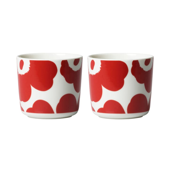 Tasse à café sans anse Oiva Unikko 20 cl Lot de 2 - Blanc-rouge - Marimekko