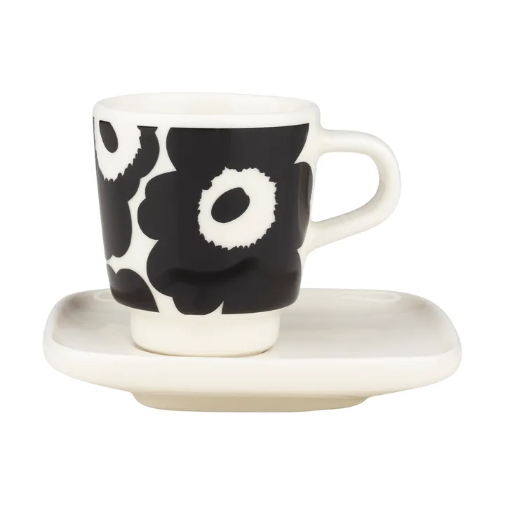 Tasse à espresso Unikko avec soucoupe 2 pièces - Black-white - Marimekko