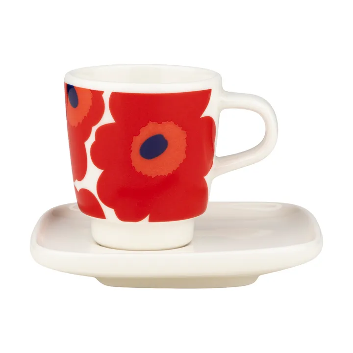 Tasse à espresso Unikko avec soucoupe 2 pièces - White-red-blue - Marimekko