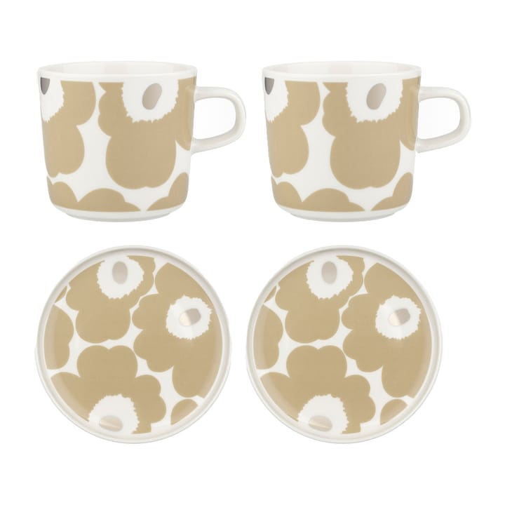 Tasse avec soucoupe Unikko 20 cl, lot de 2 - Beige-blanc - Marimekko