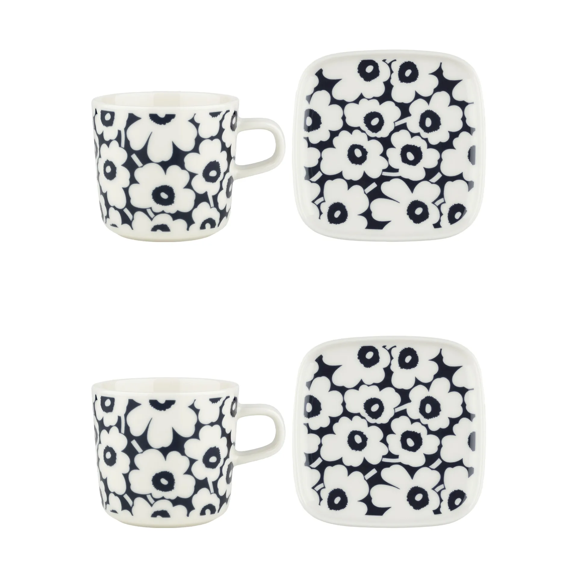 Tasse et soucoupe Pikkuinen Unikko 20 cl, 4 pièces, Dark blue-white Marimekko