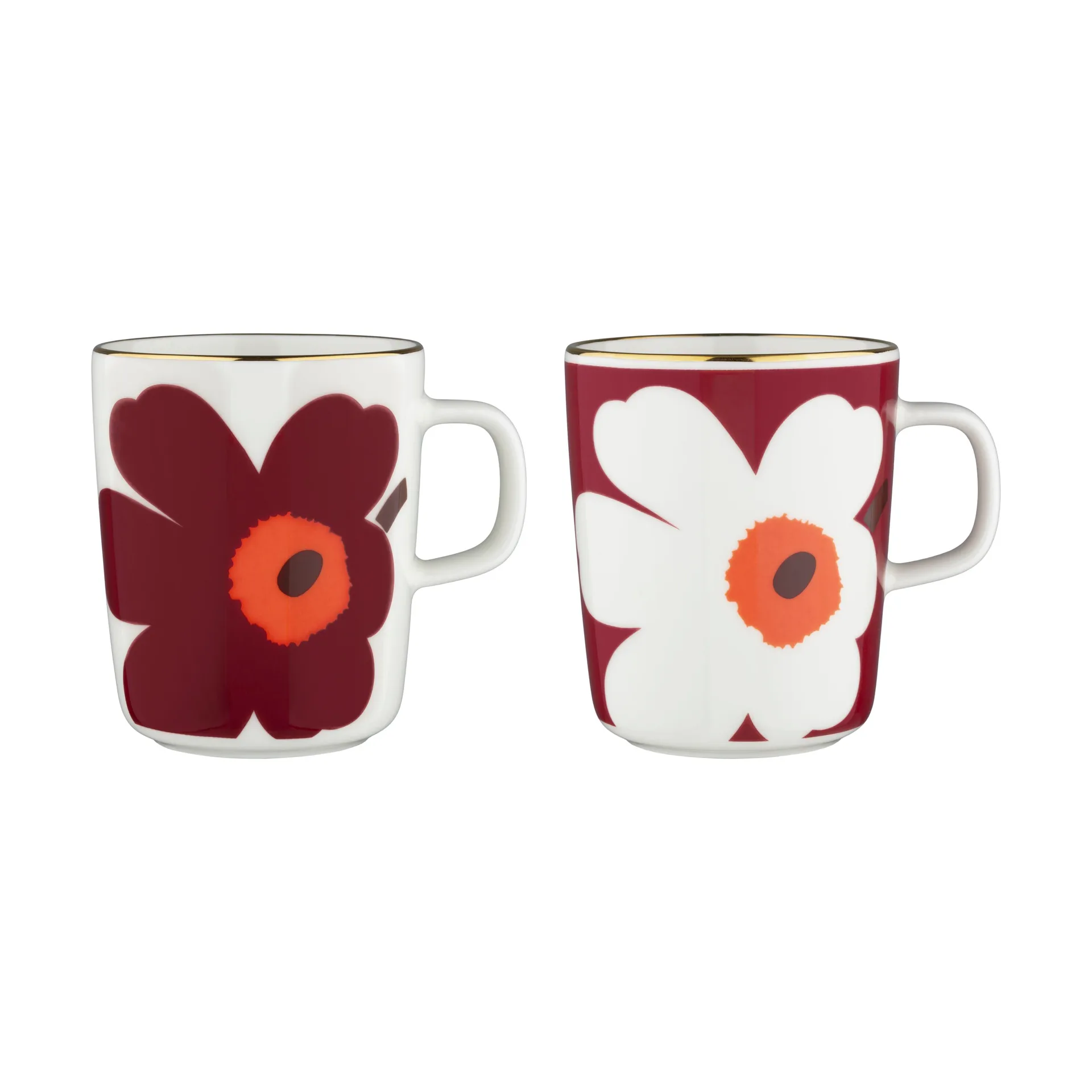 Tasse Juhla Unikko 25 cl Lot de 2, Blanc-bordeaux-or Marimekko
