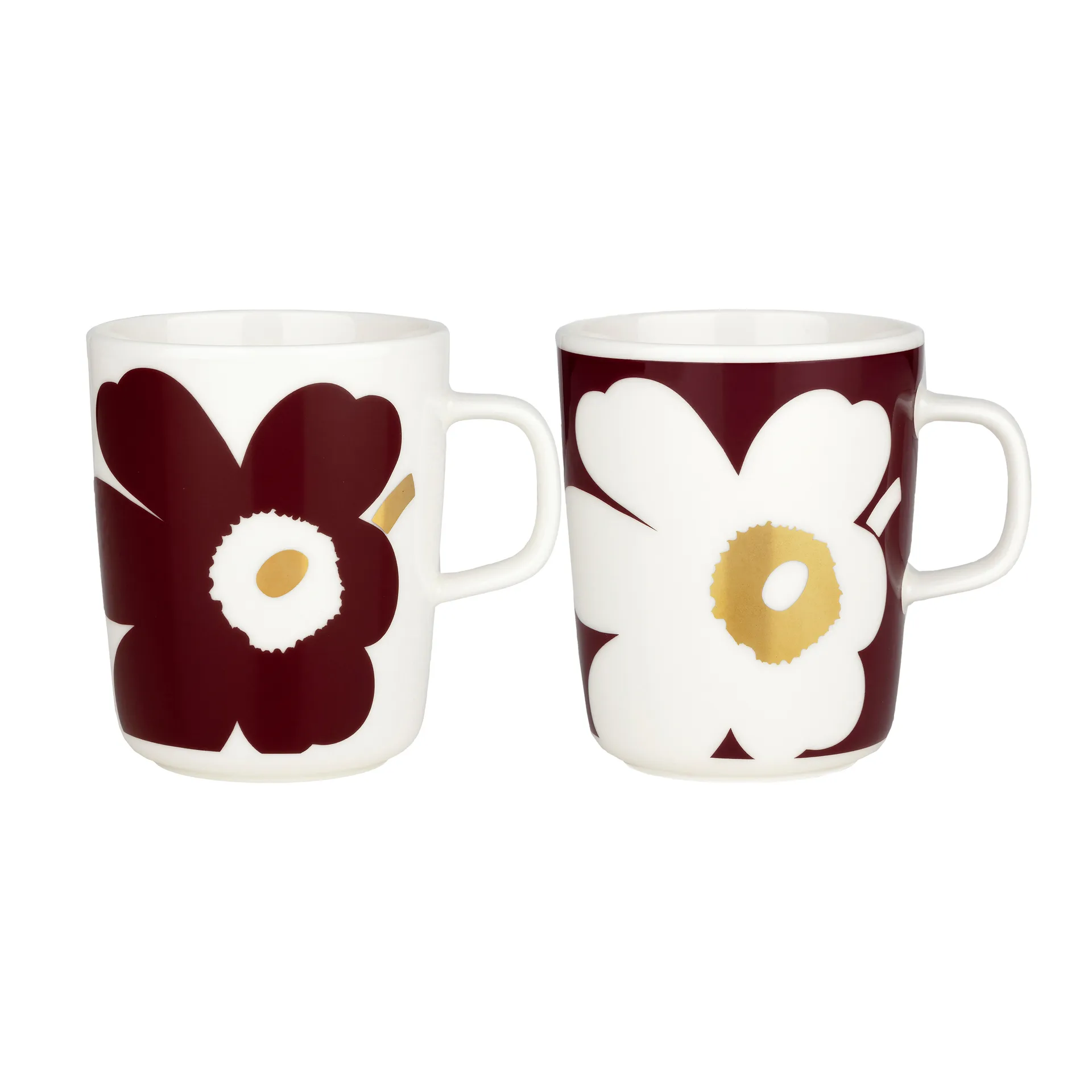 Tasse Juhla Unikko 25 cl Lot de 2, Blanc-rouge vin-doré Marimekko