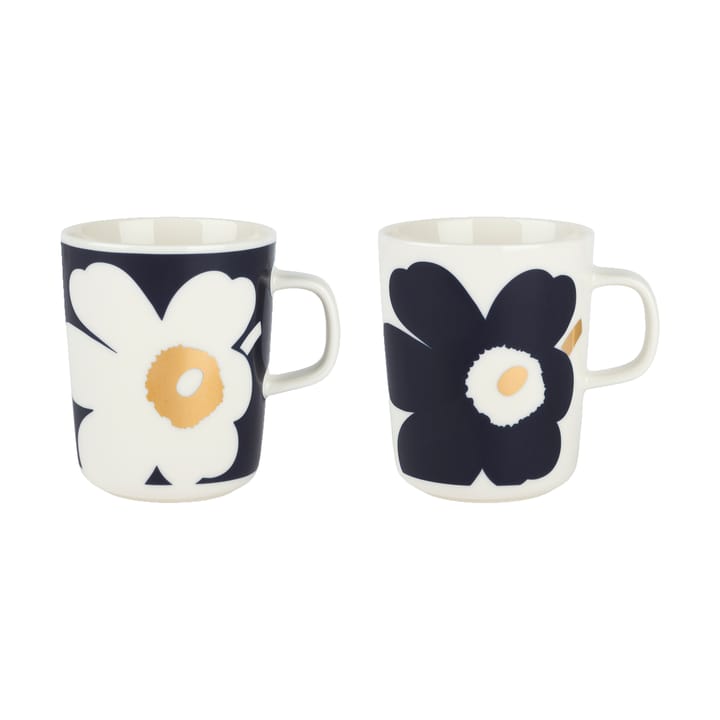 Tasse Juhla Unikko 25 cl Lot de 2 - White-dark blue-gold - Marimekko
