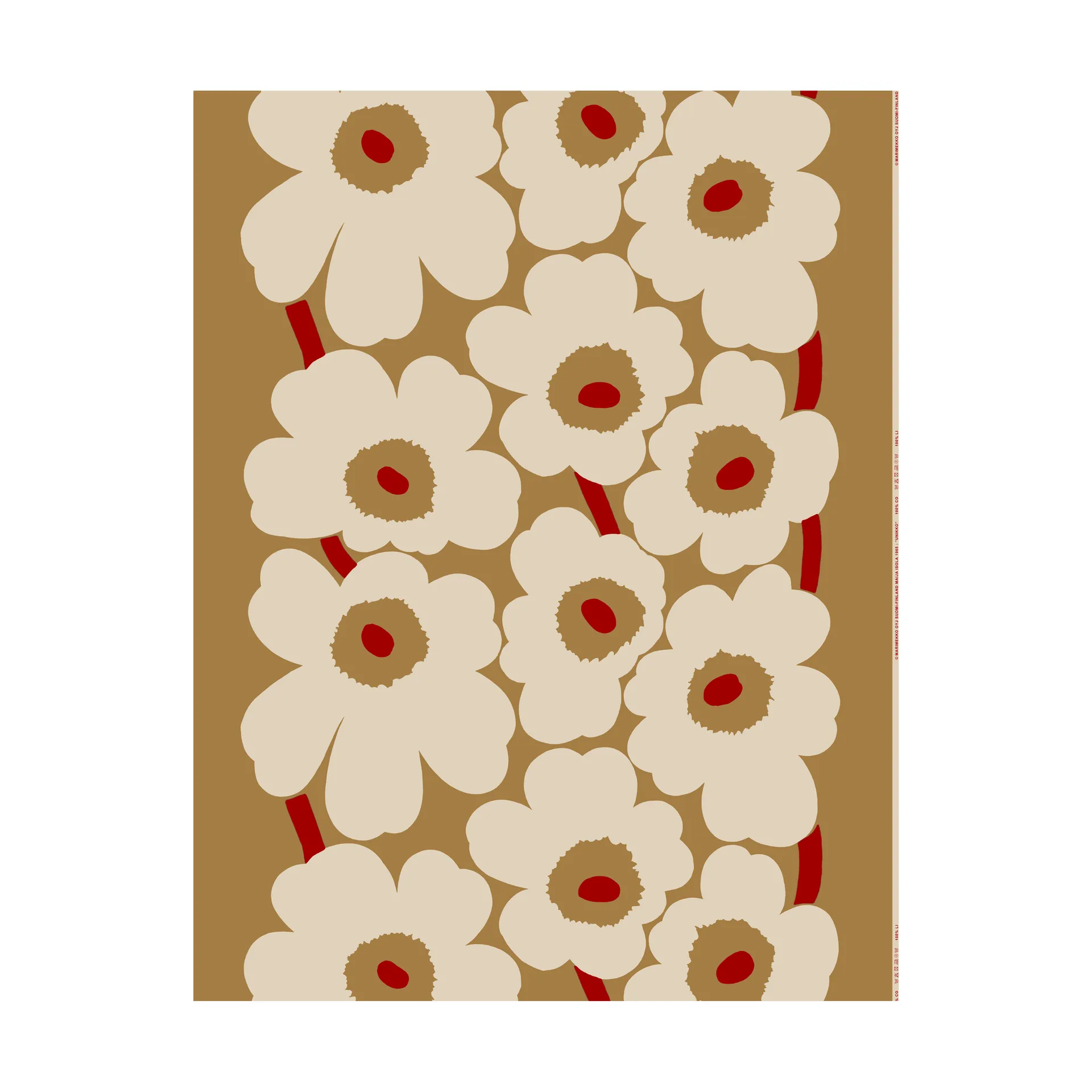 Tissu coton-lin Unikko, Brown-linen-red Marimekko