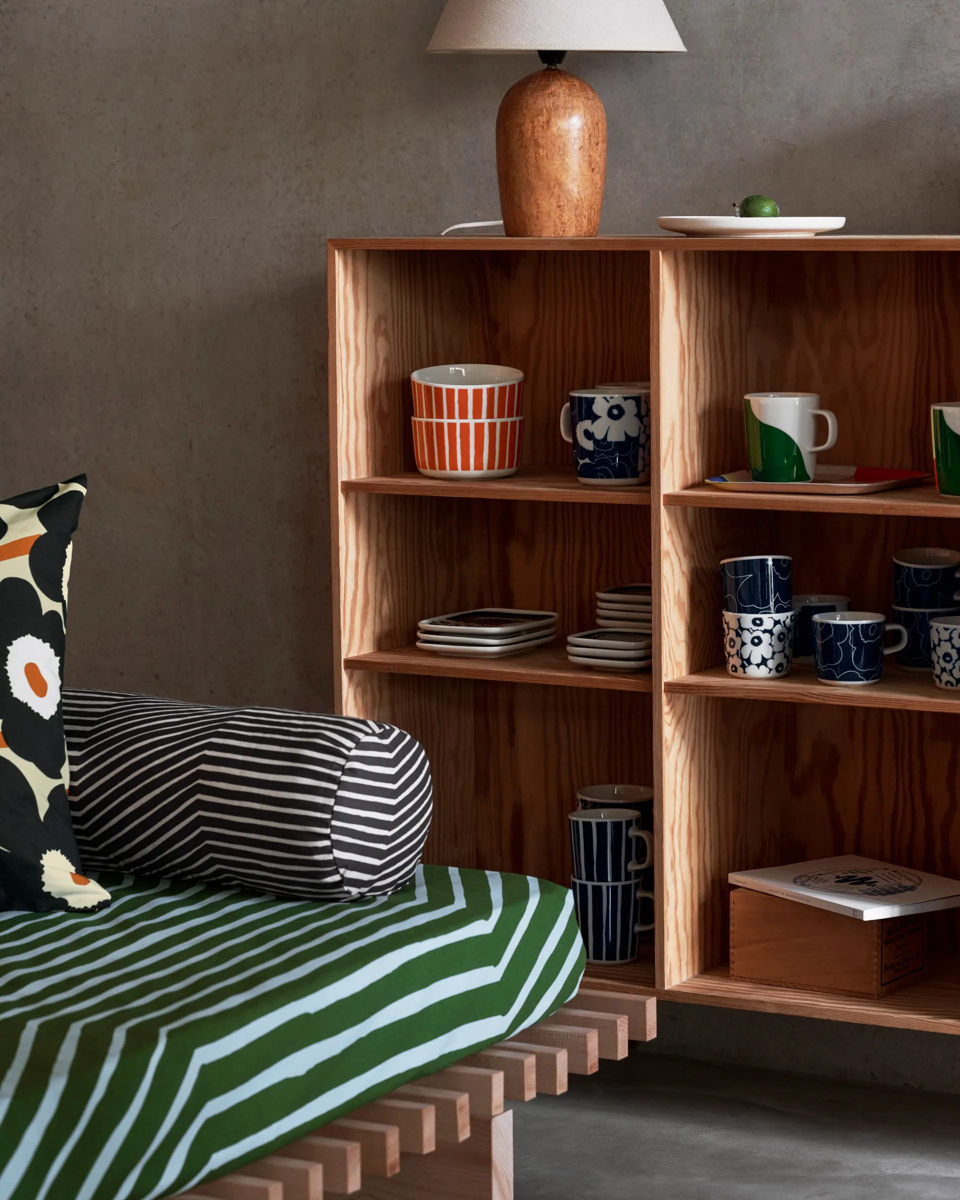 Tissu de coton Kalasääski, Forest green-light blue Marimekko