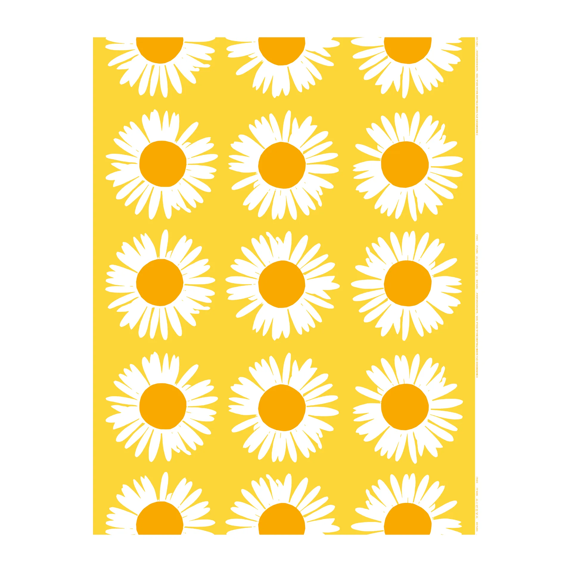 Tissu en coton Auringonkukka, Jaune-blanc Marimekko