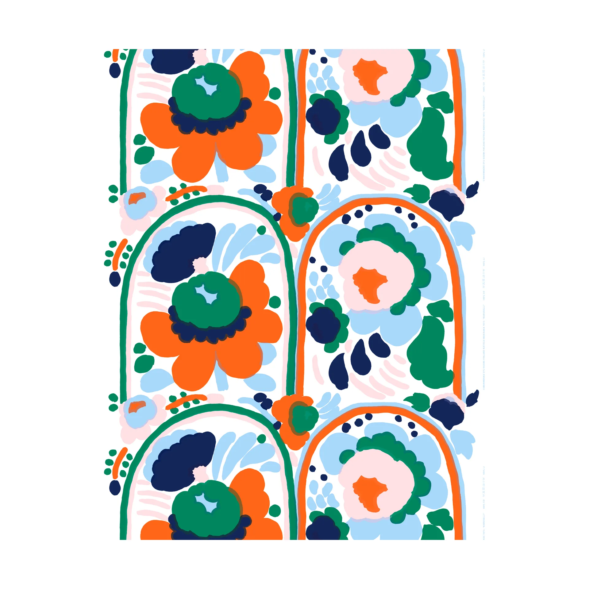 Tissu en coton Karuselli, White-orange-blue-emerald Marimekko