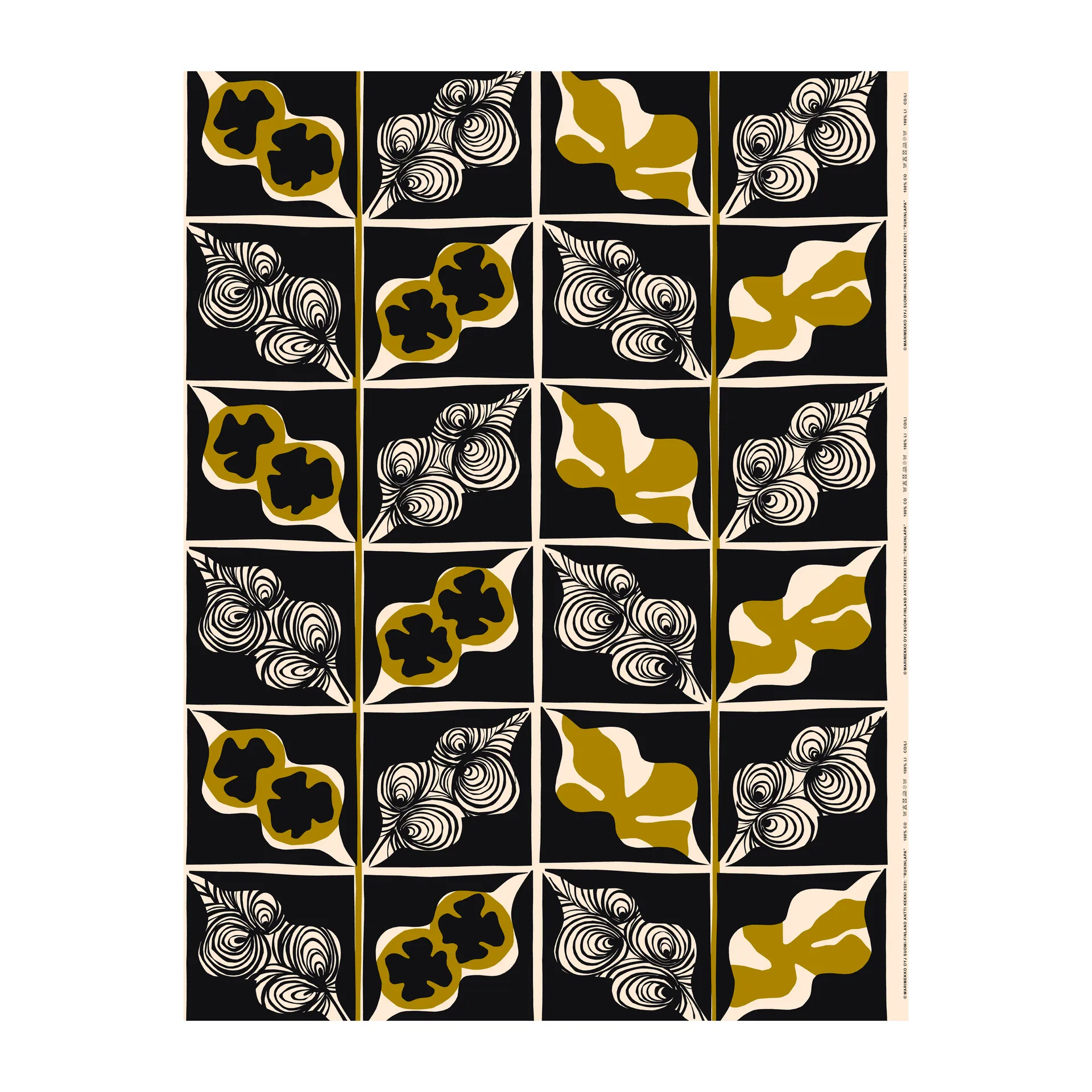 Tissu en coton non blanchi Rukinlapa, bleu foncé-vert-blanc Marimekko