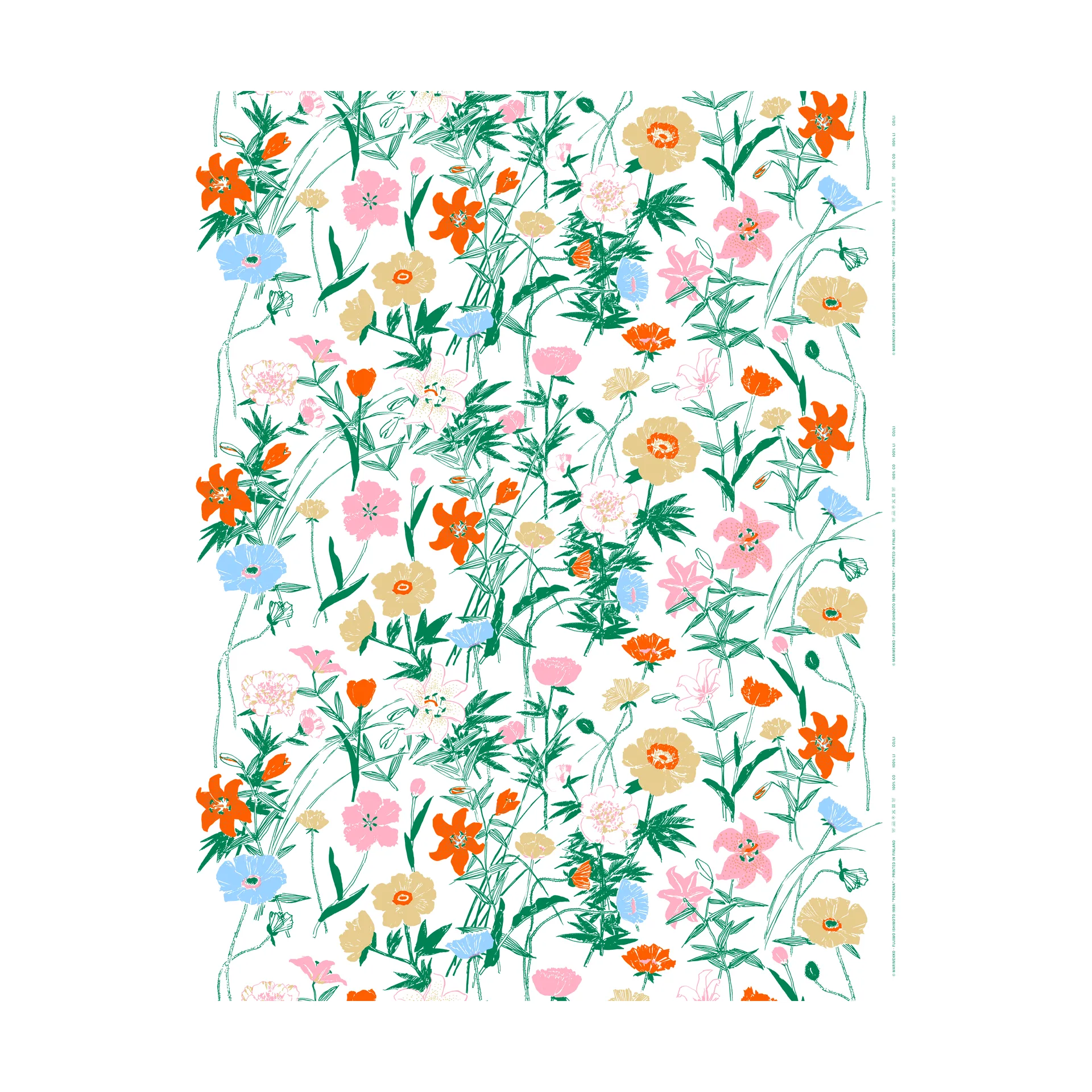 Tissu en coton Perenna, White-green-beige-light pink Marimekko