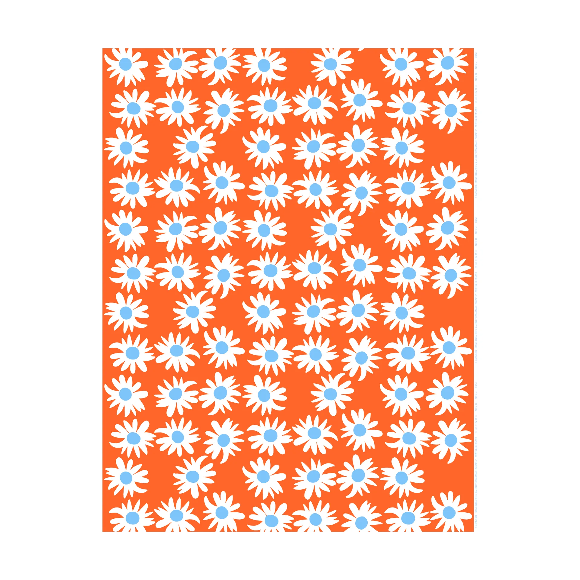 Tissu en coton Rakastaa ei rakasta, Orange-Off-white-light blue Marimekko