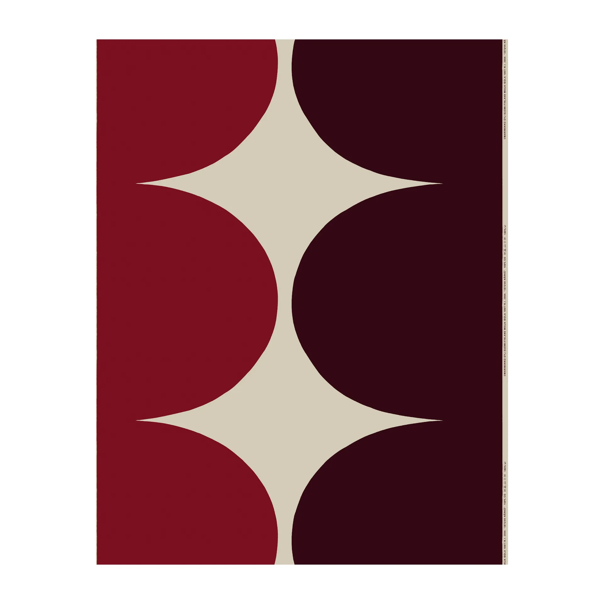 Tissu en lin Härkä, Rouge foncé-noir-beige Marimekko