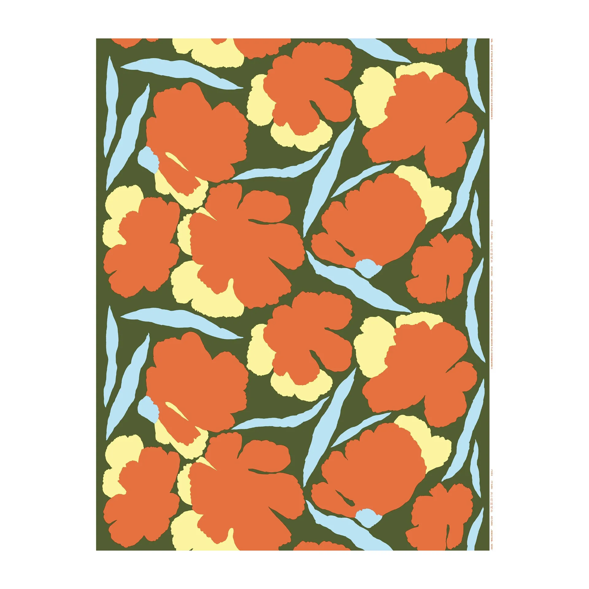 Tissu Malvikki, Vert foncé-orange-jaune Marimekko