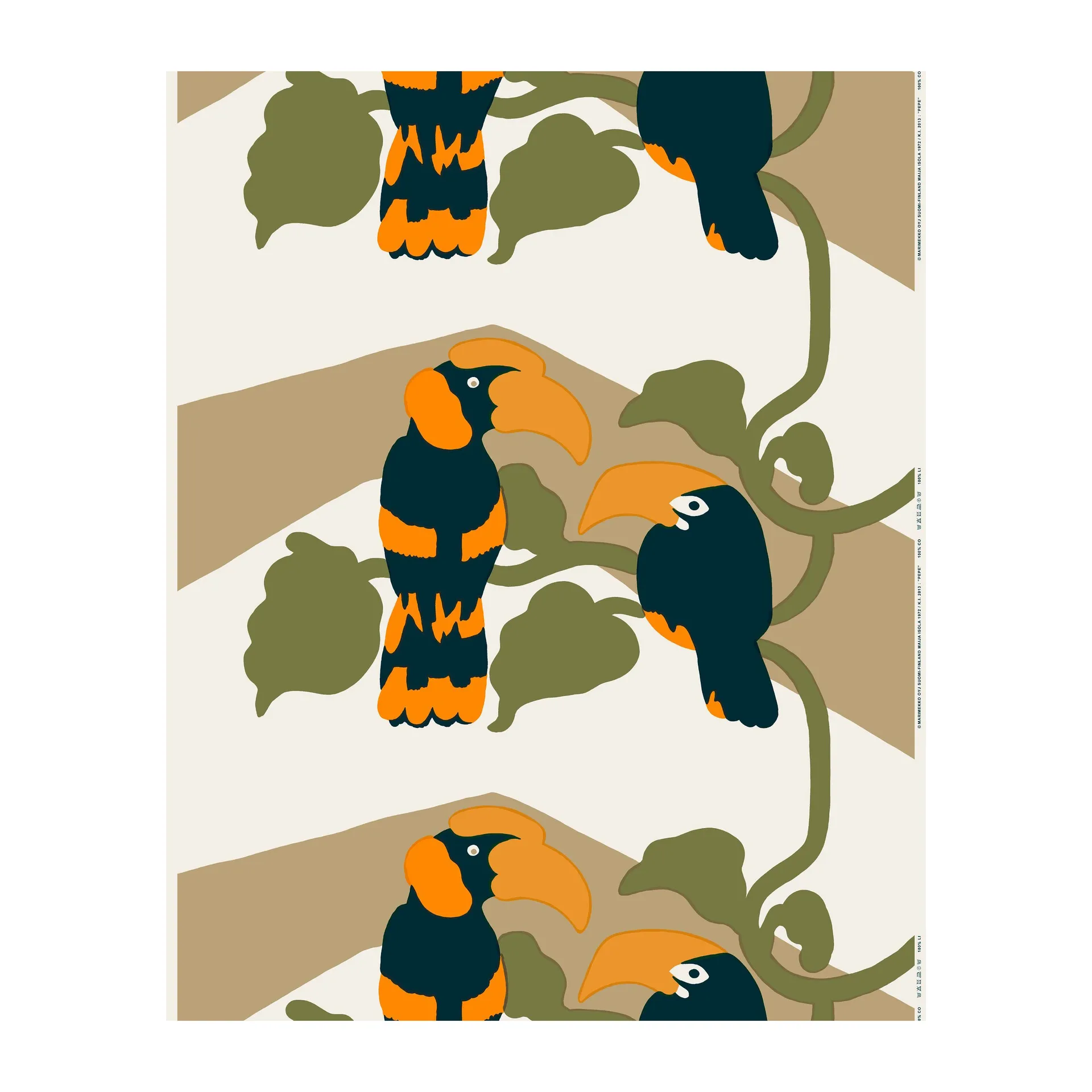 Tissu Pepe, Blanc cassé-marron-orange Marimekko