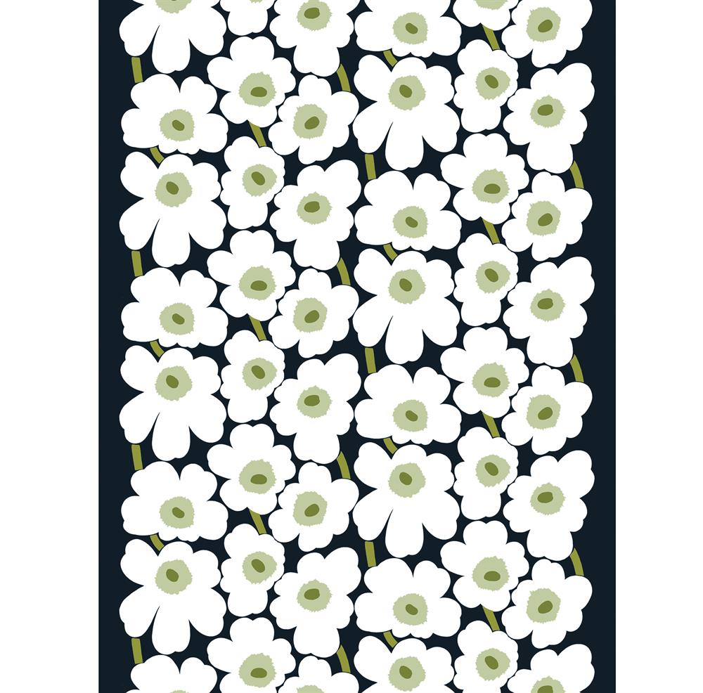 Tissu Pieni Unikko coton, noir-blanc-vert Marimekko