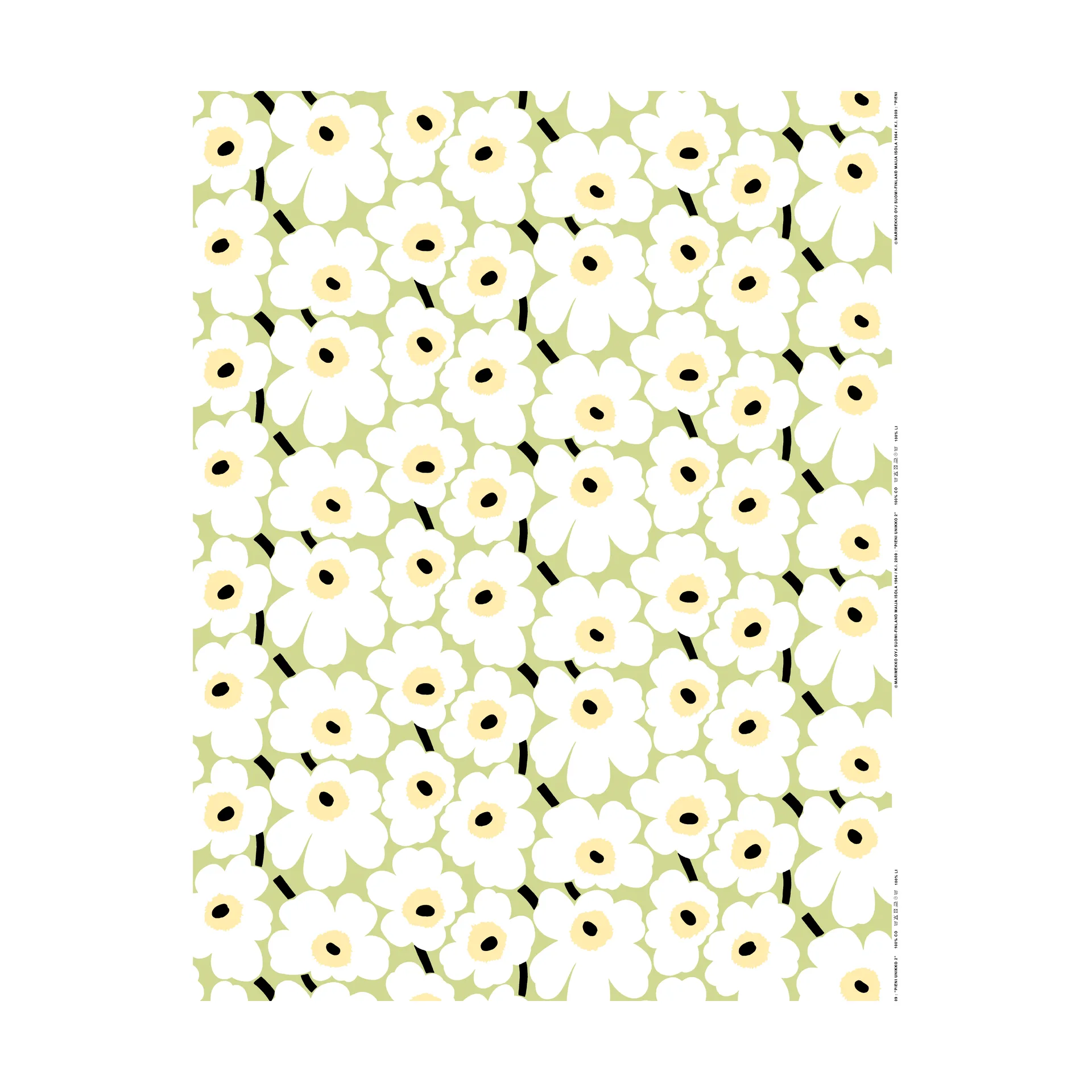 Tissu Pieni Unikko coton, Pear, white, melon, dark green Marimekko