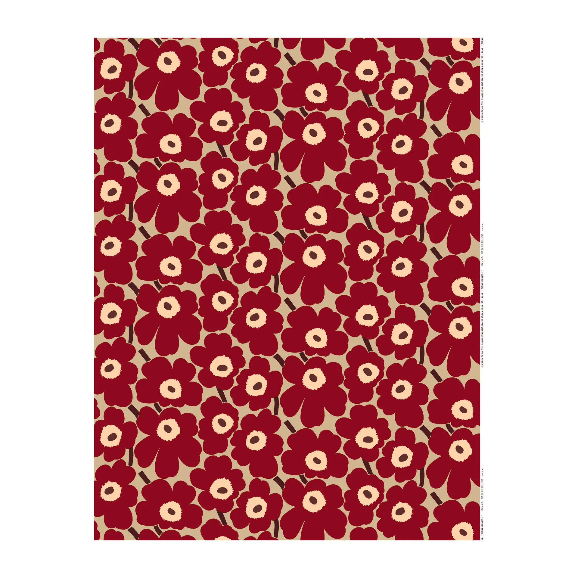 Tissu Pieni Unikko coton, Rouge foncé-beige-marron
​ Marimekko