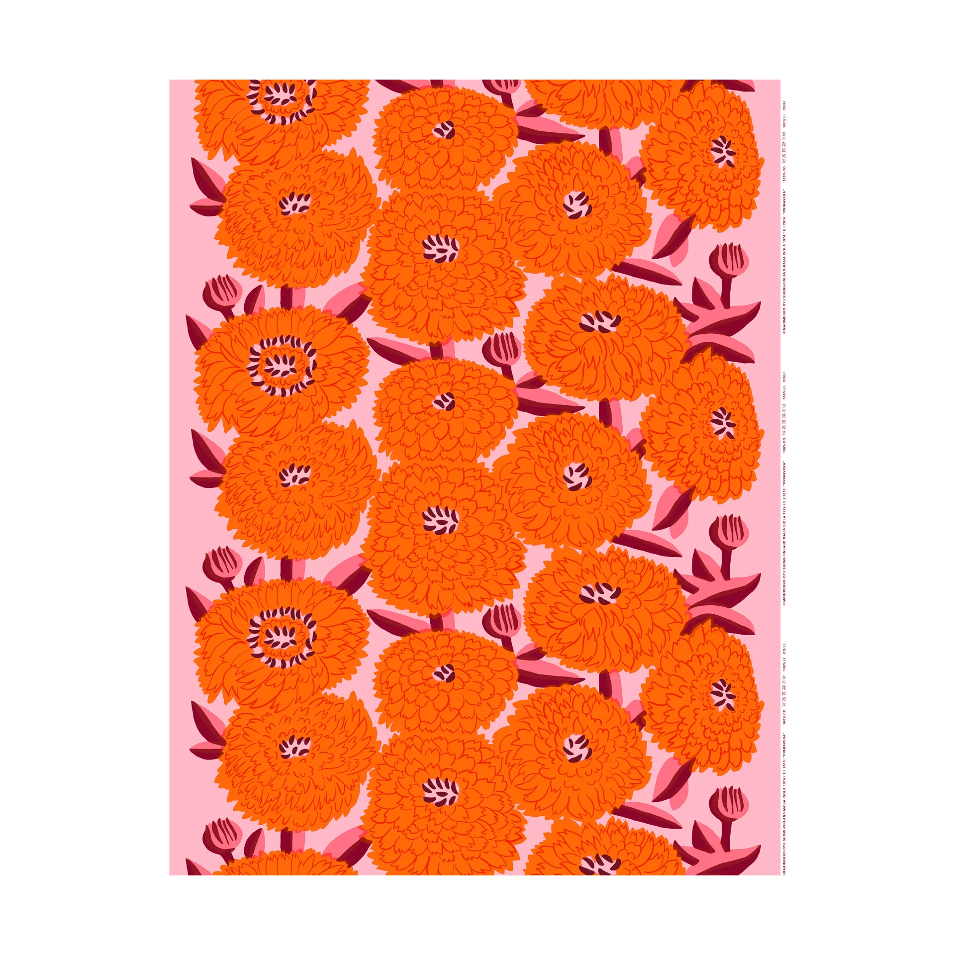 Tissu Primavera, Light pink-orange-winered Marimekko