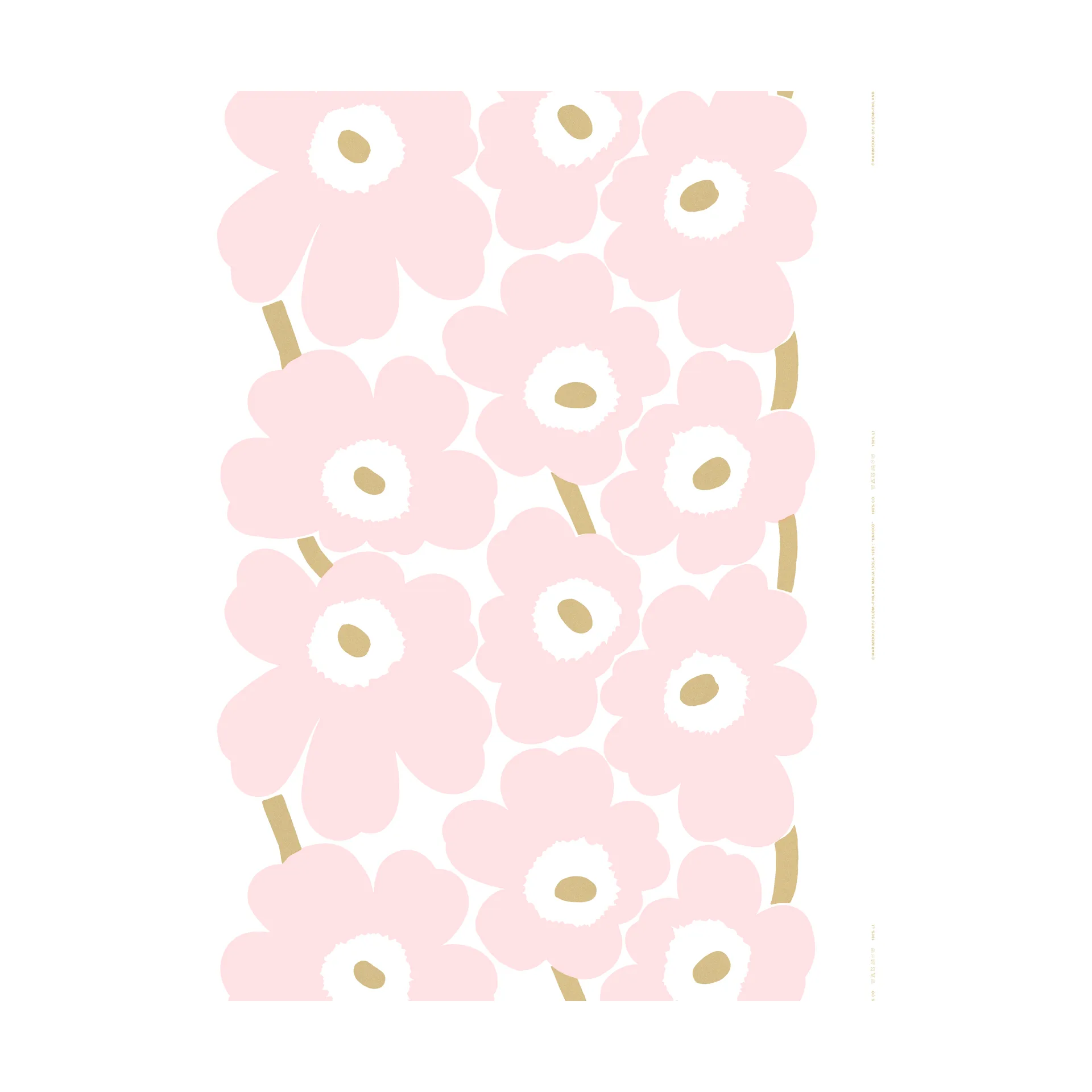 Tissu satiné Unikko, White-Light pink-gold Marimekko