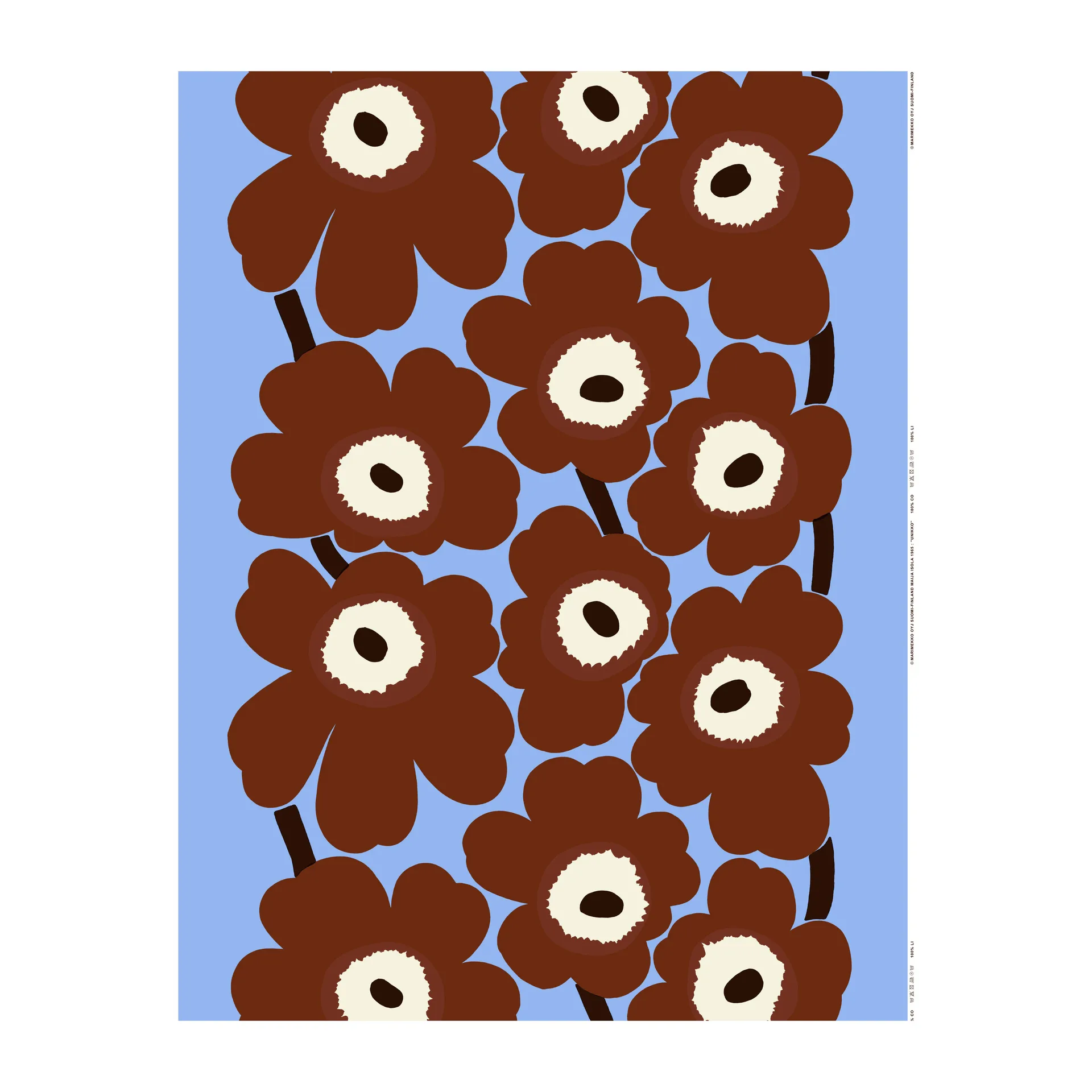 Tissu Unikko, Bleu clair-marron-blanc cassé Marimekko
