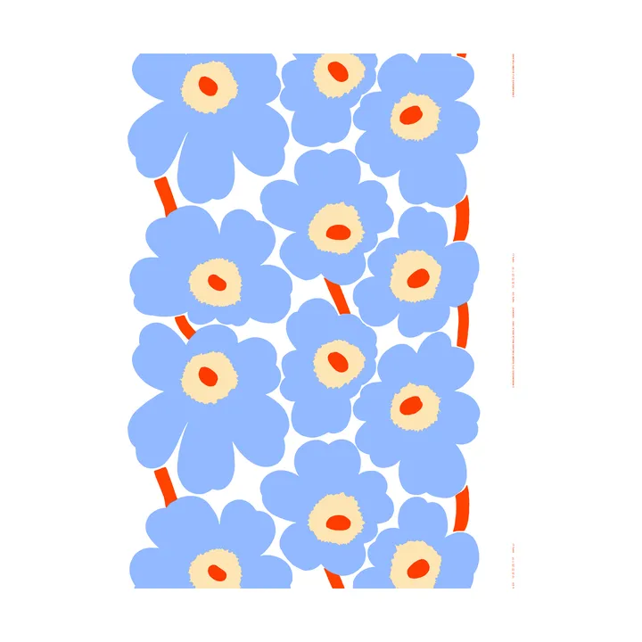 Tissu Unikko - Natural white-light blue-orange - Marimekko