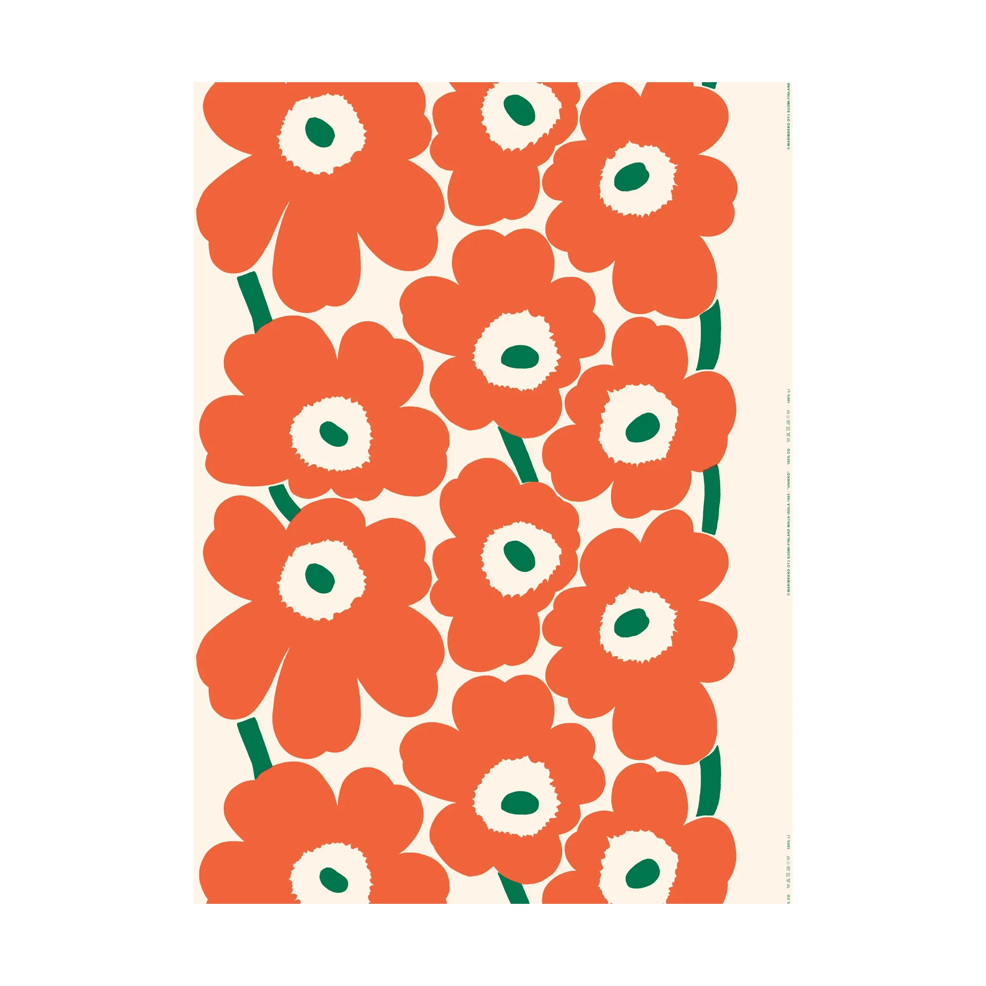 Tissu Unikko Outdoor, Off white-orange-green Marimekko