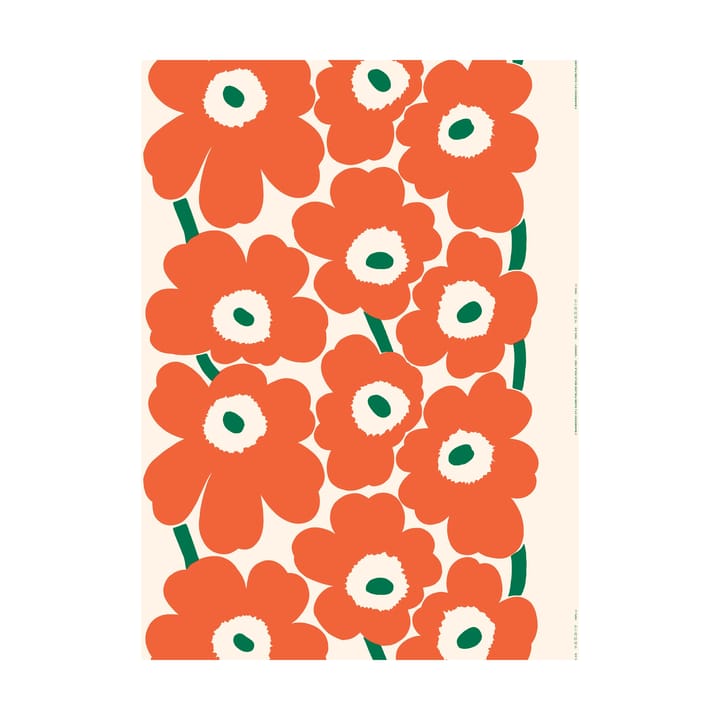 Tissu Unikko Outdoor, Off white-orange-green Marimekko