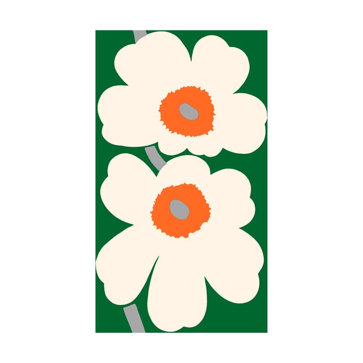 Tissu Unikko satin de coton 60e anniversaire, Green-off white-orange Marimekko