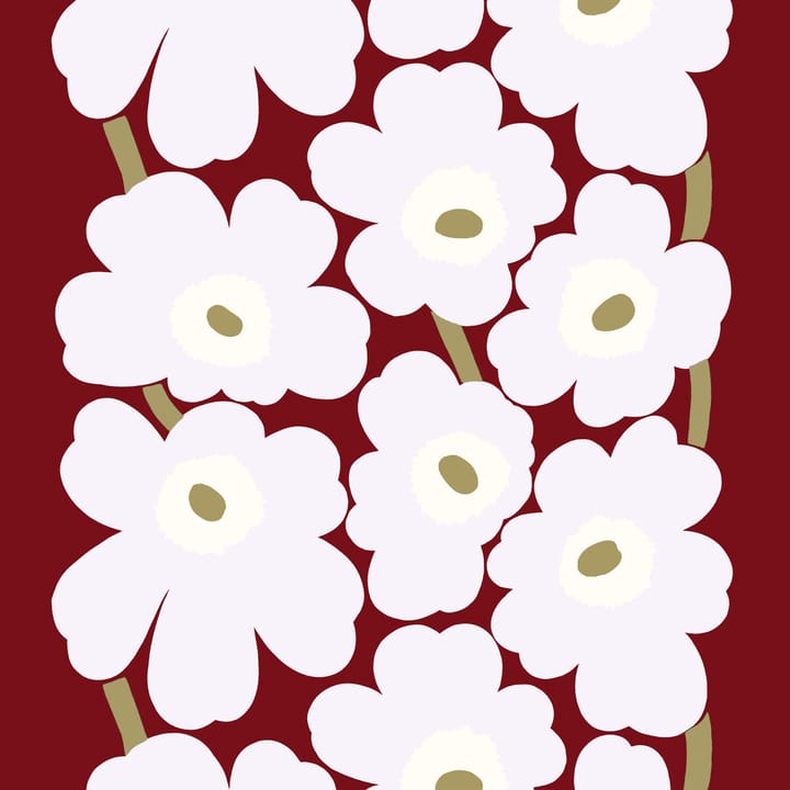 Tissu Unikko satin de coton - Rouge foncé-gris clair-blanc nature - Marimekko