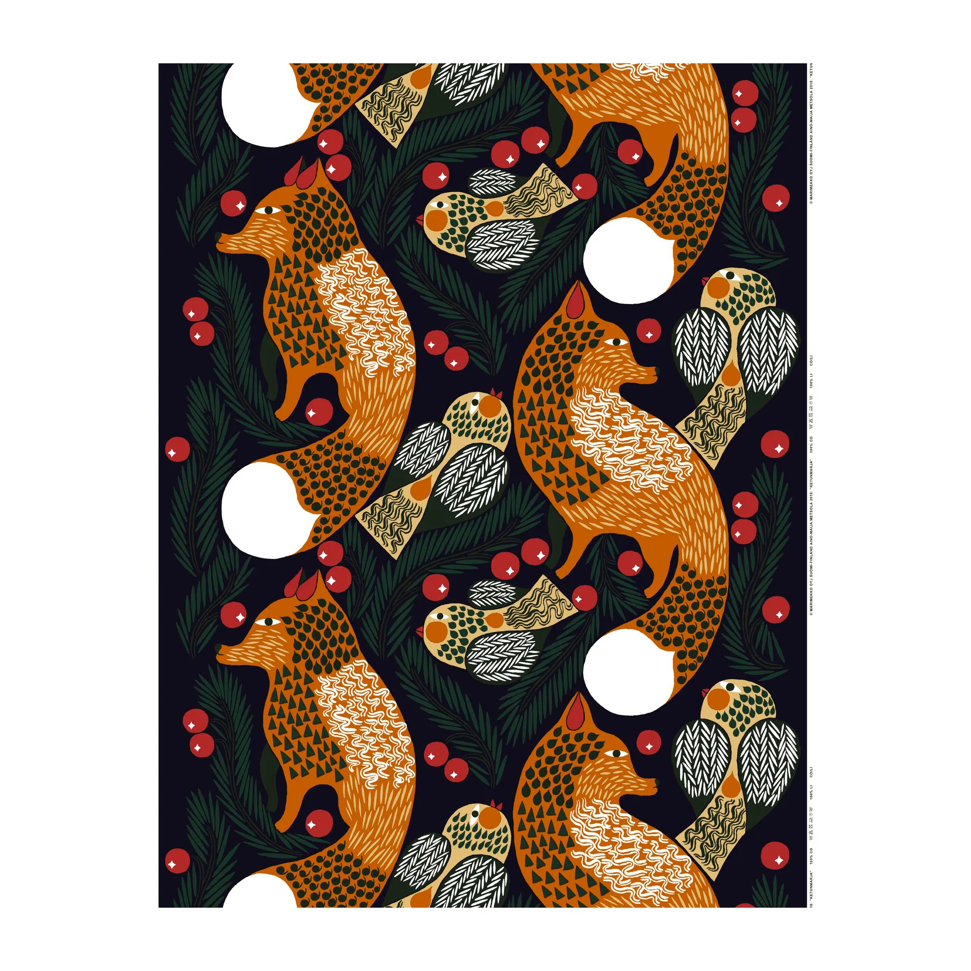 Toile cirée Ketunmarja, Bleu foncé-marron-vert foncé Marimekko