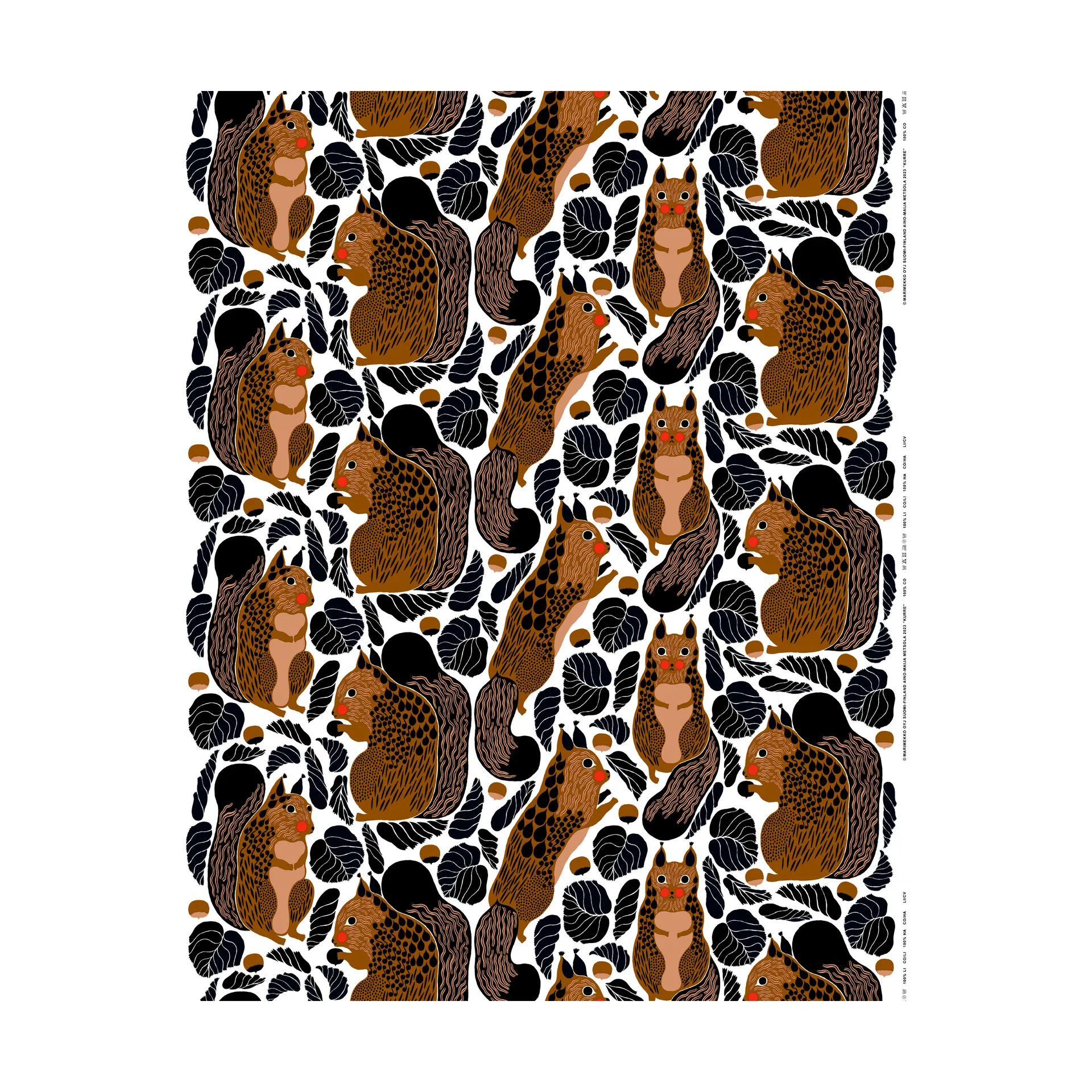 Toile cirée Kurre, White-brown-black-red Marimekko