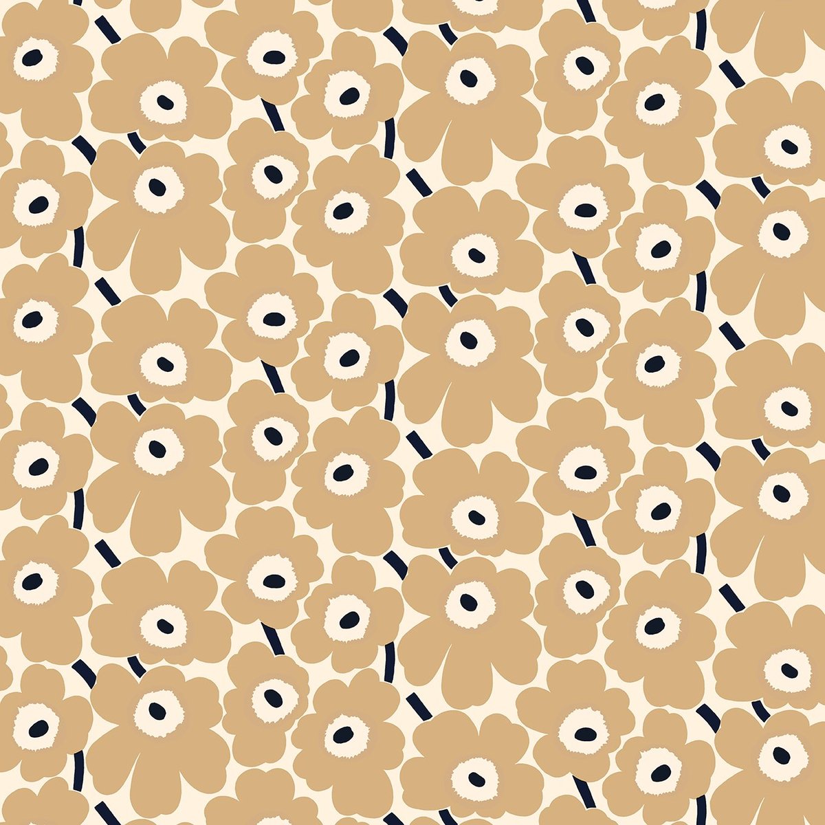 Marimekko Toile cirée Pieni Unikko Blanc nature-beige-bleu foncé