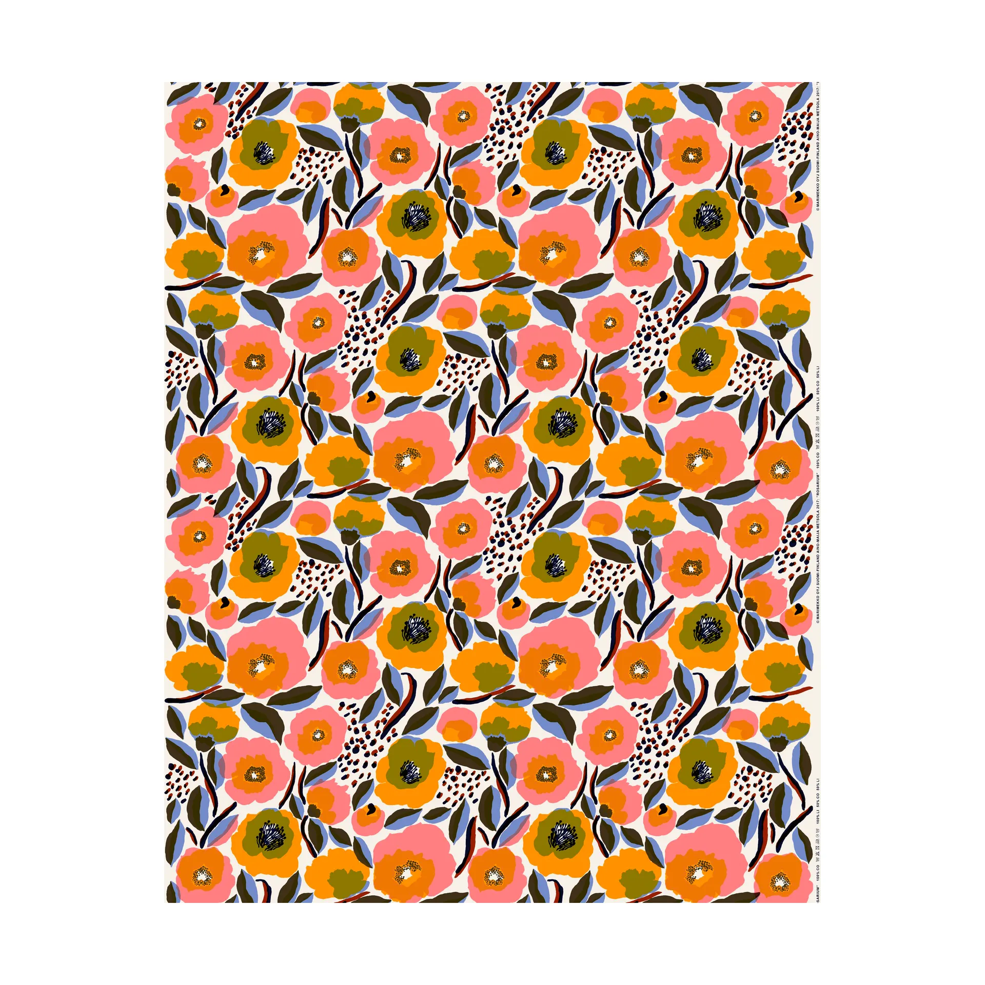 Toile cirée Roserium, White-red-yellow-blue Marimekko