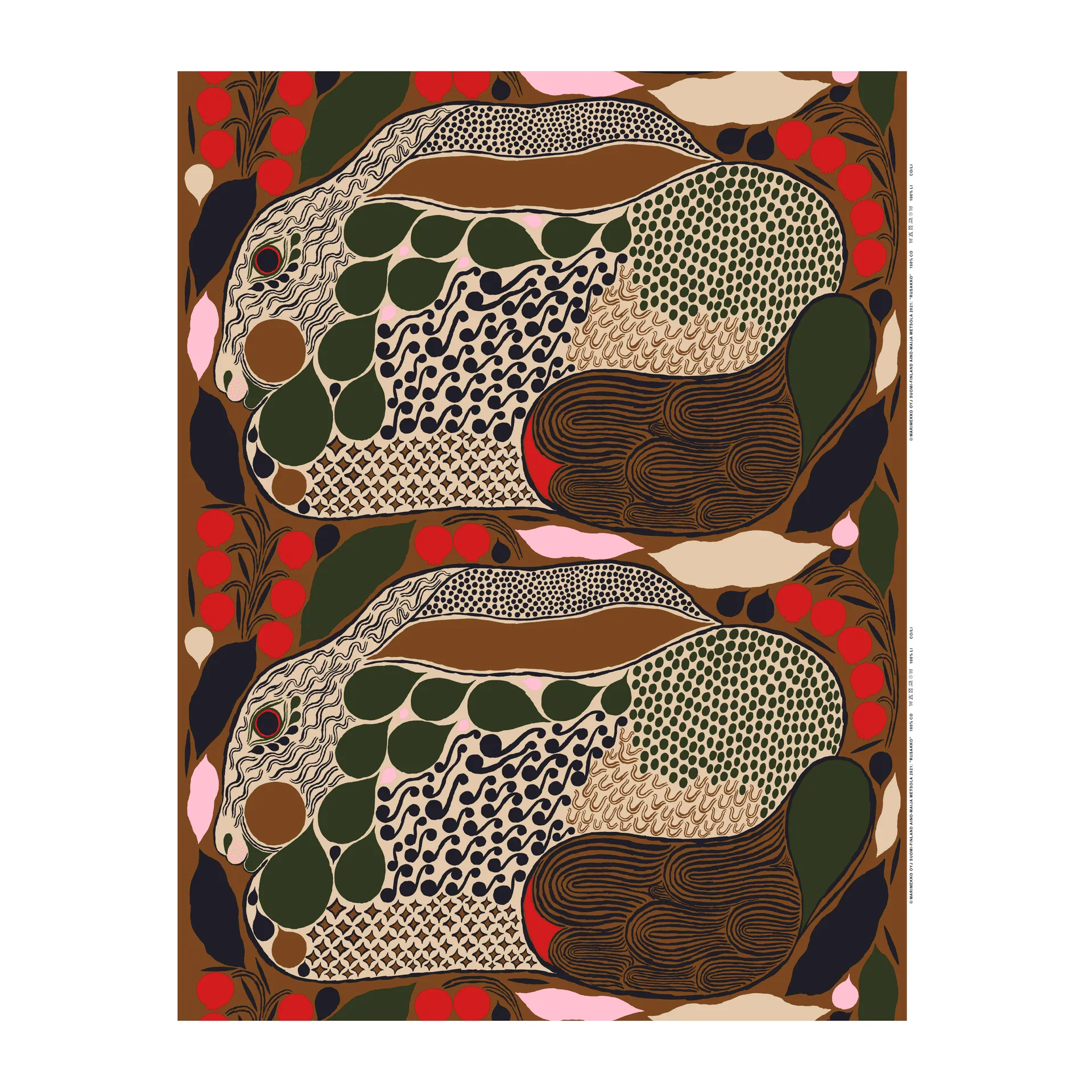 Toile cirée Rusakko, marron-bleu foncé-rouge Marimekko