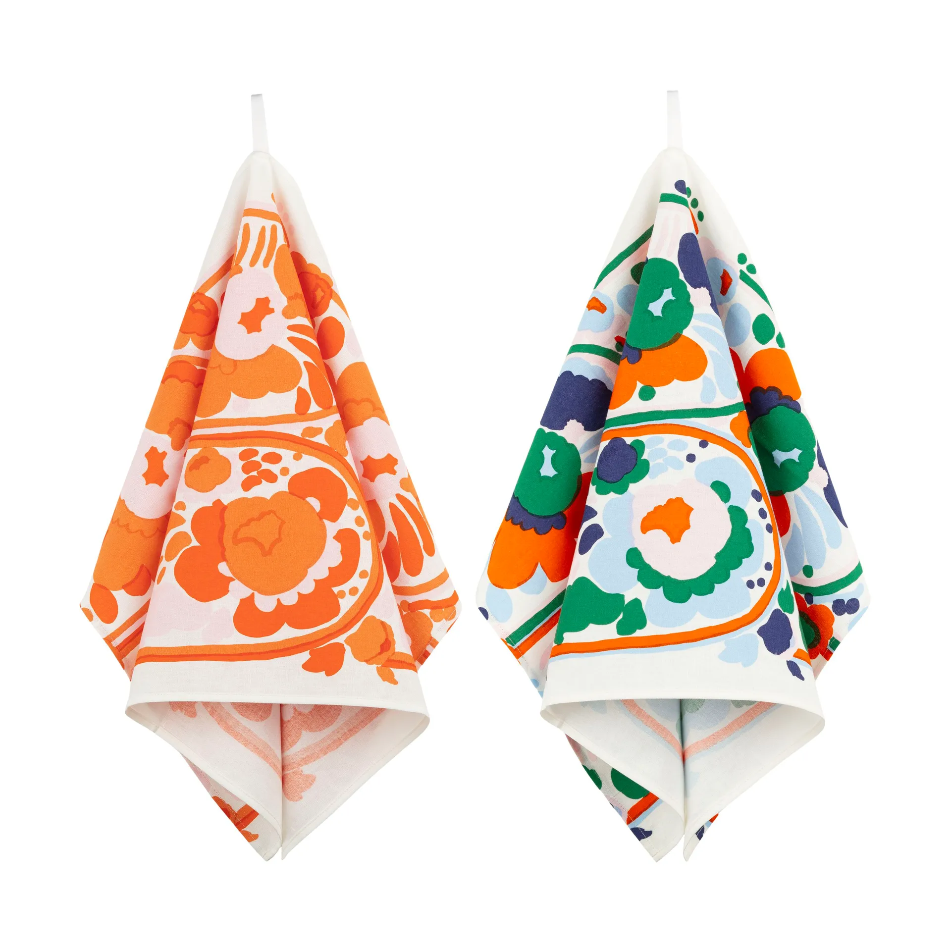 Torchon Karuselli 43x70 cm 2 pièces, White-orange-blue-emerald Marimekko