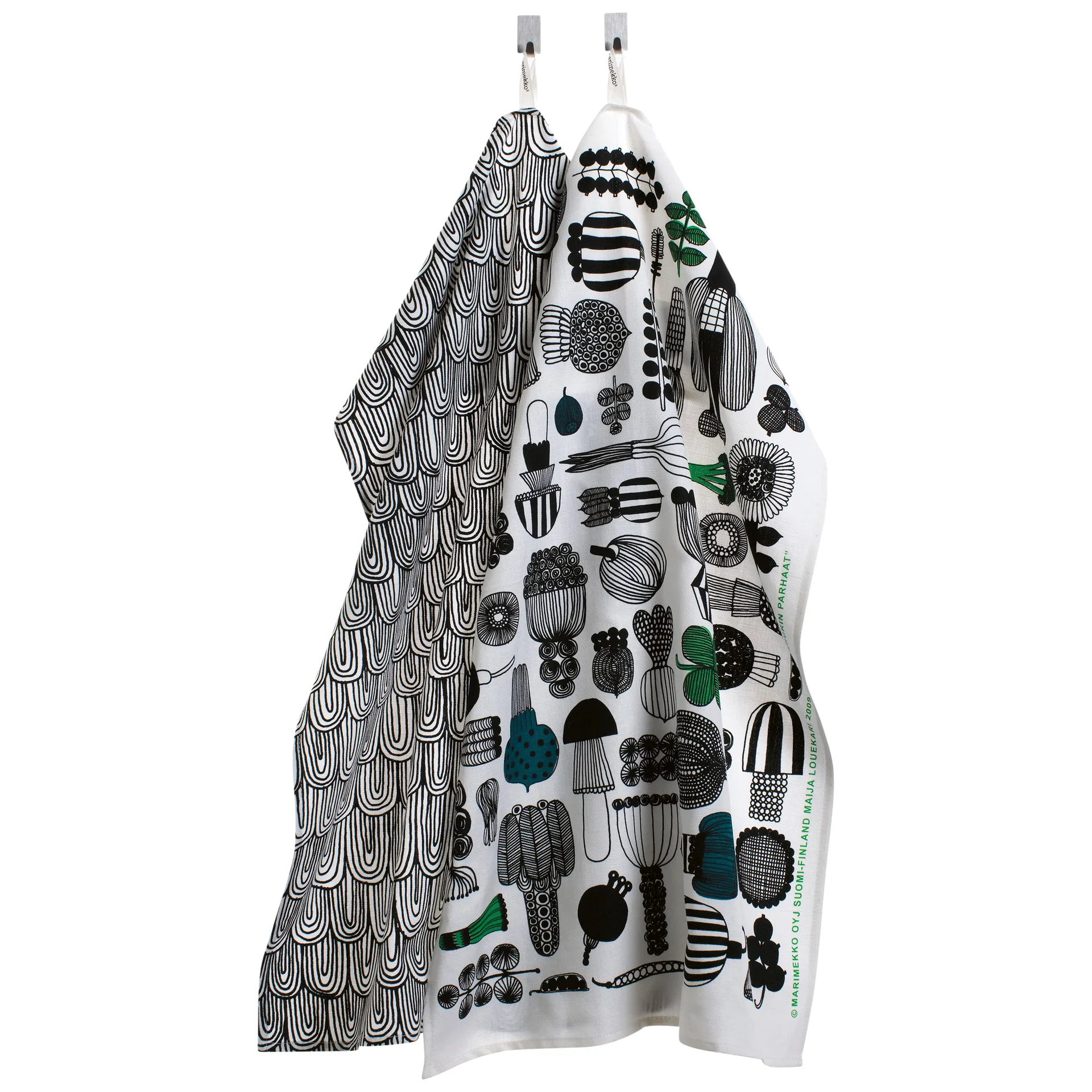 Torchon Puutarhurin parhaat 47 x 70 cm Lot de 2, Blanc-noir-vert Marimekko