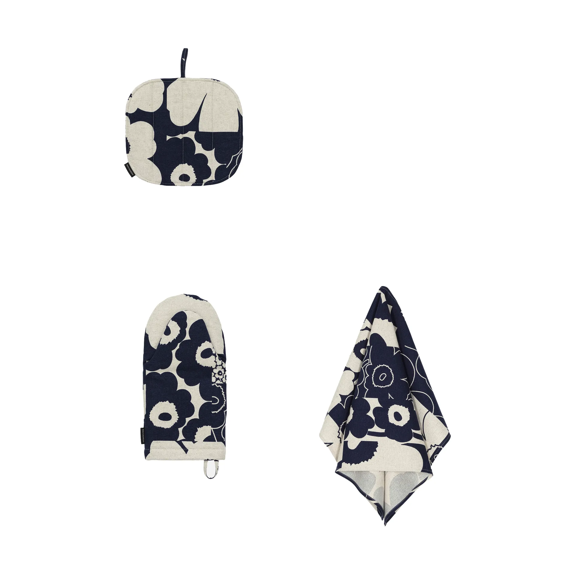 Unikko Kollaasi textiles de cuisine, 3 pièces, Linen-dark blue Marimekko