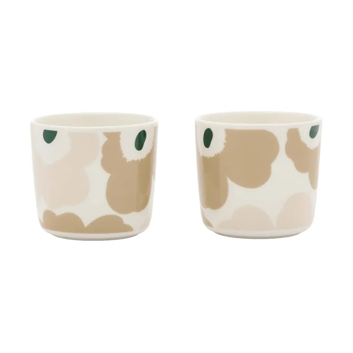 Unikko kopp sans anse 2 pièces - White-light sand-beige-dark green, 20 cl - Marimekko